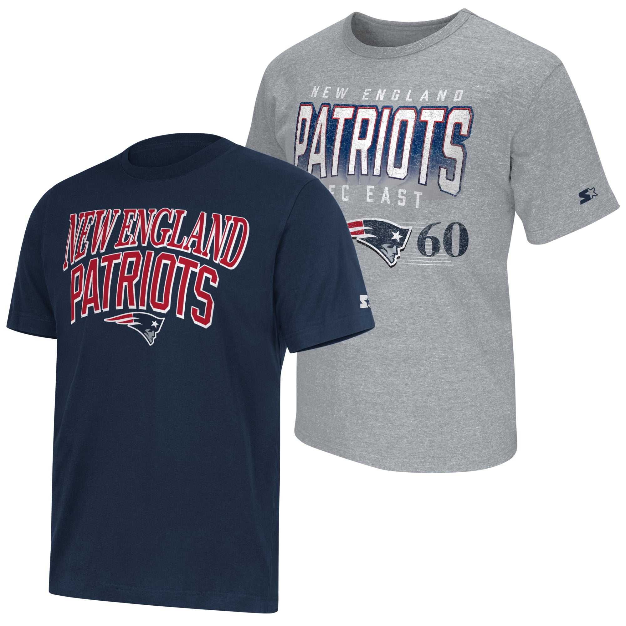 Lot de deux t-shirts à logo New England Patriots, bleu marine/gris chiné, la marque Starter, pour homme.