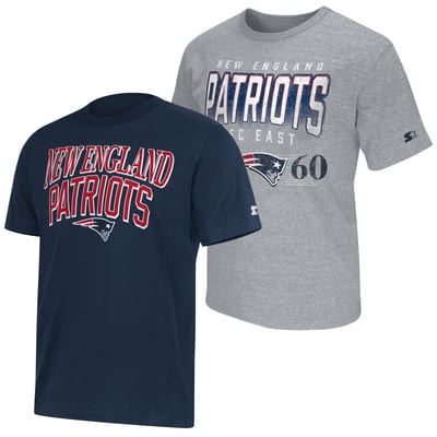  New England Patriots Starter Two-Pack Logo T-Shirt Set - Navy/Heather Gray