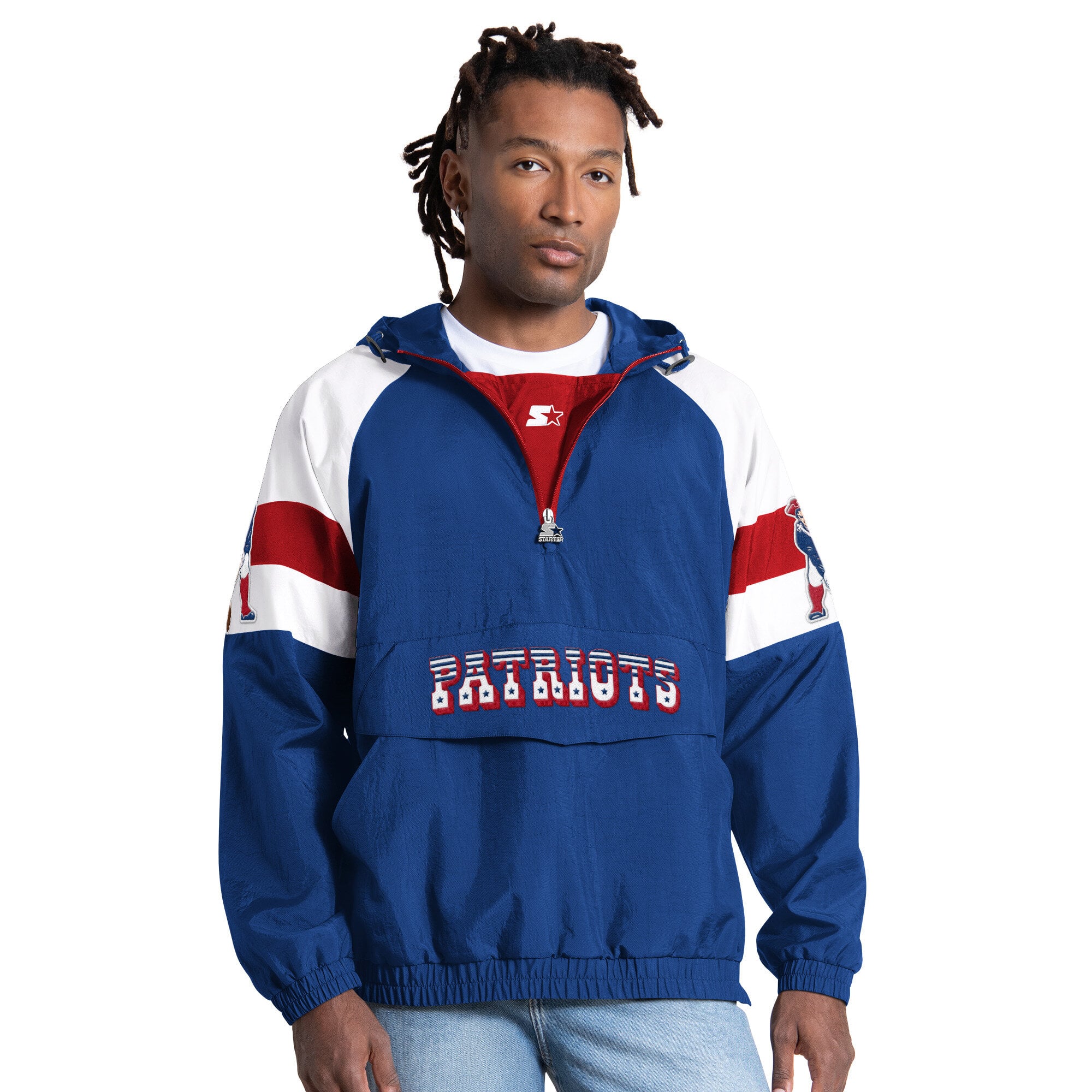 Veste Starter Royal New England Patriots Street Cut Retro Logo à demi-zip pour homme