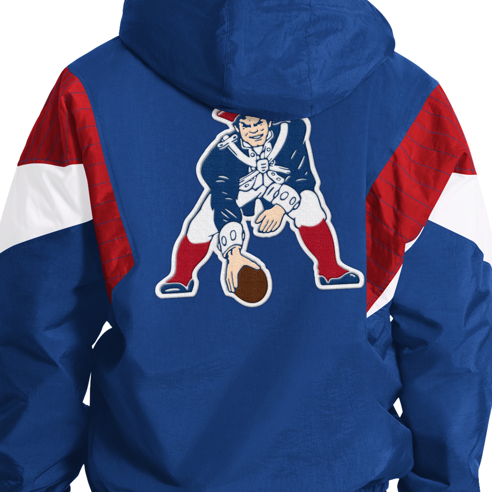 Veste à capuche demi-zip Starter Royal New England Patriots pour homme, logo rétro, modèle Throwback.