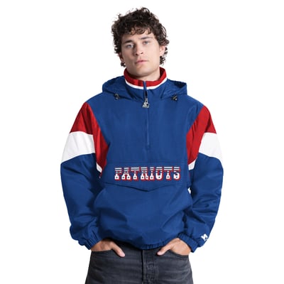 New England Patriots Starter The Throwback Retro Logo Half-Zip Hooded Jacket - Royal