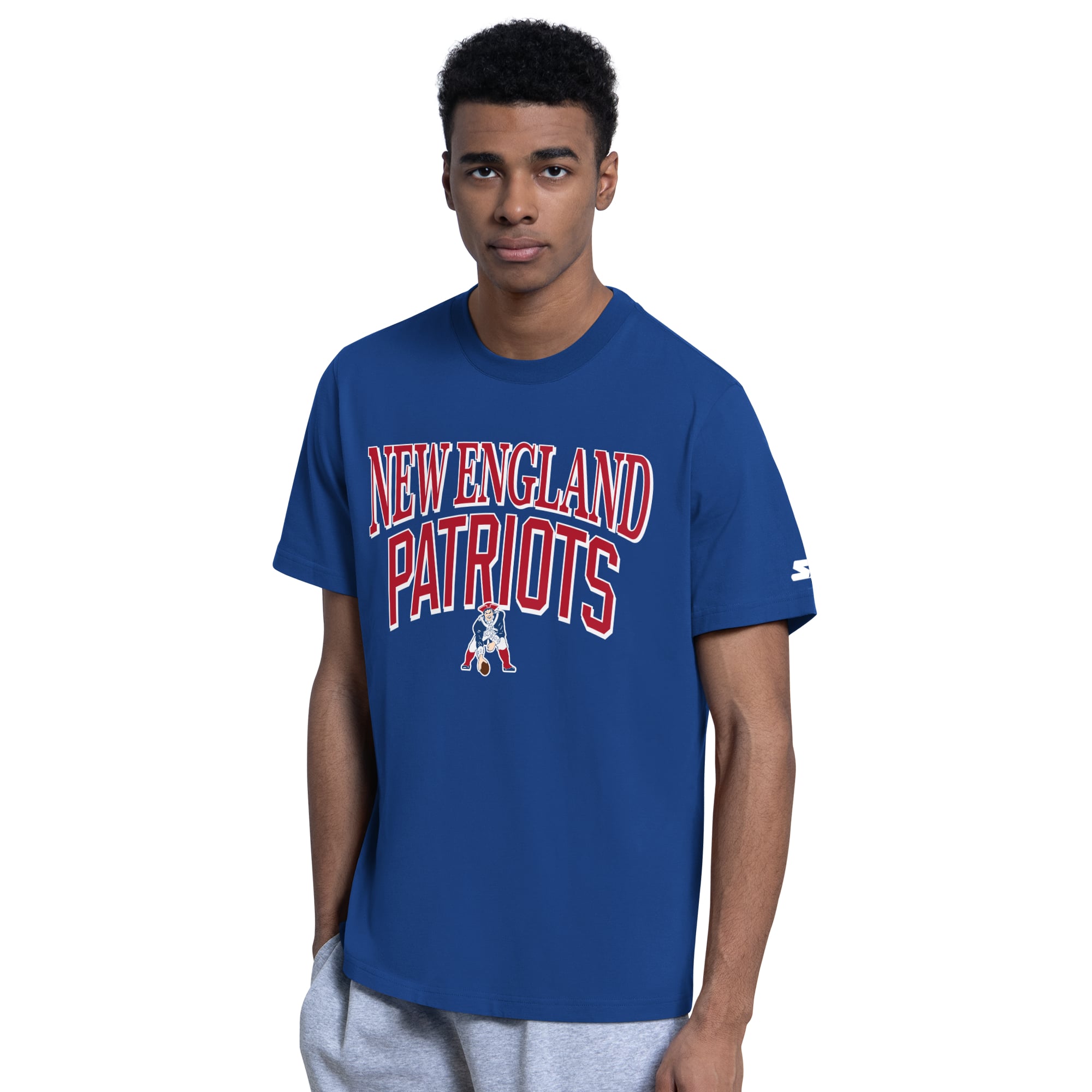 Ensemble de deux t-shirts Starter pour homme, bleu royal/gris chiné, logo rétro des New England Patriots