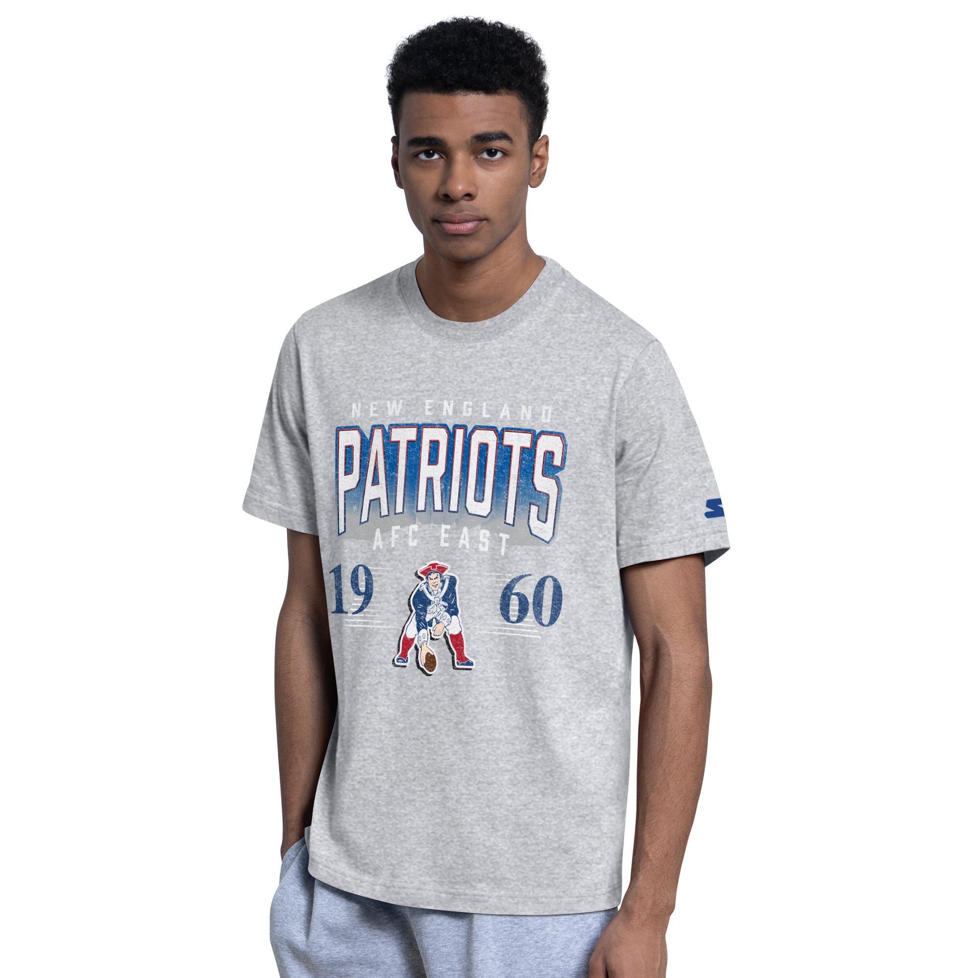 Ensemble de deux t-shirts Starter pour homme, bleu royal/gris chiné, logo rétro des New England Patriots