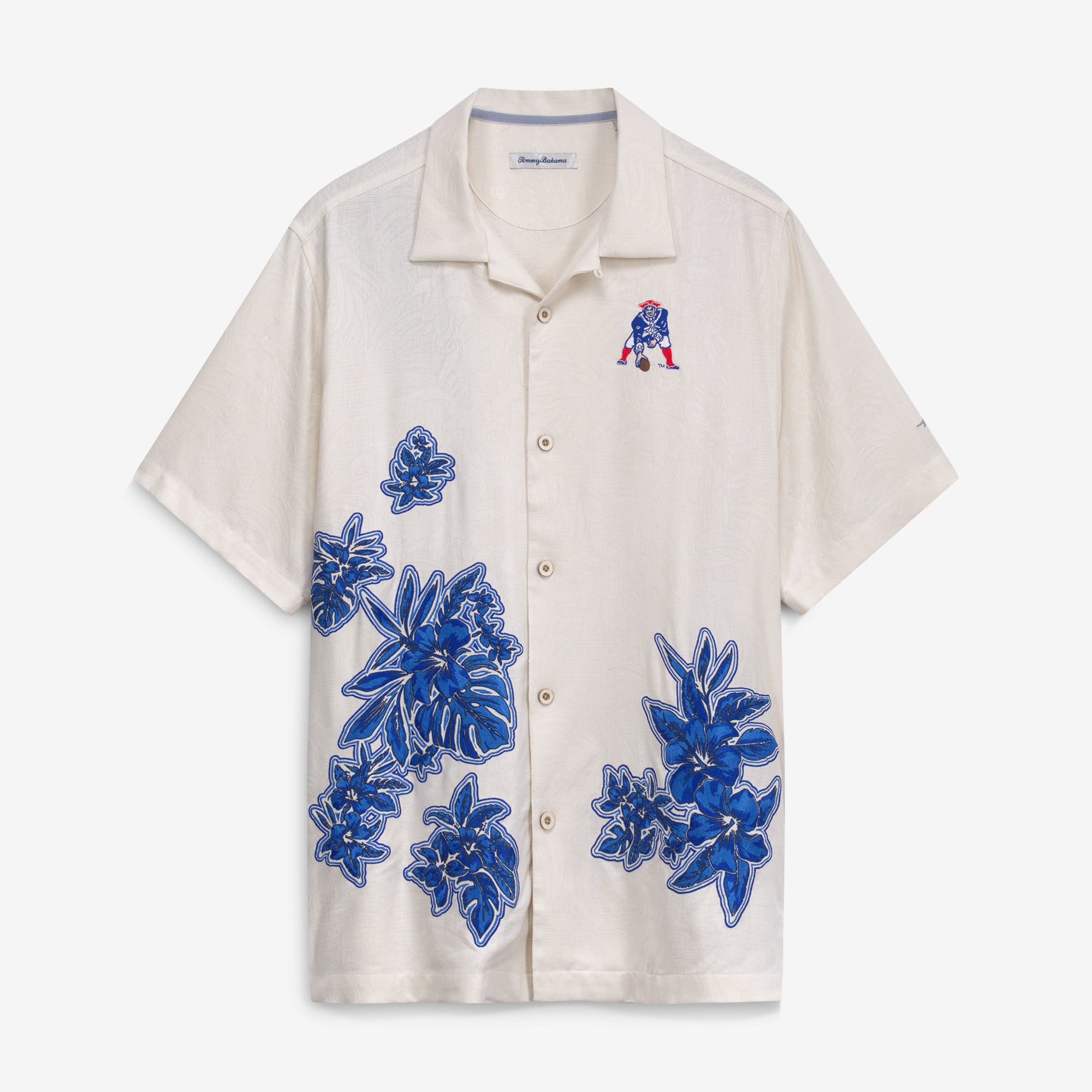 Men's Tommy Bahama  Cream New England Patriots Sport Hibiscus Camp Button-Up Shirt