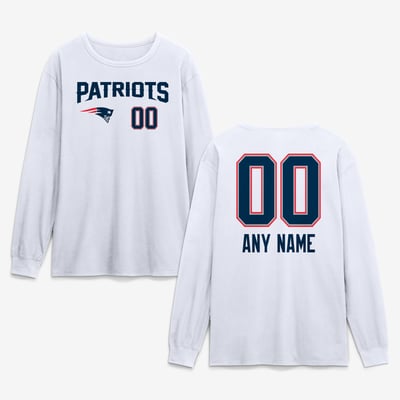 New England Patriots  Touchdown Wordmark Personalized Name & Number Long Sleeve T-Shirt - White