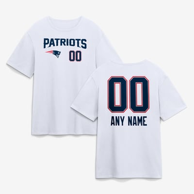 New England Patriots  Touchdown Wordmark Personalized Name & Number T-Shirt - White