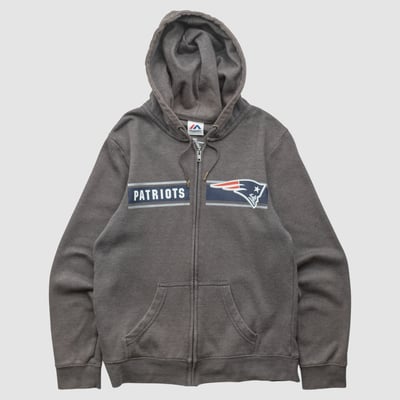 New England Patriots Majestic 2010s Hooded Full Zip Jacket - Charcoal - XS by Fanatics Real Vintage