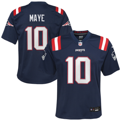 Camiseta de local Nike de los New England Patriots - Azul marino - Drake Maye - Juvenil