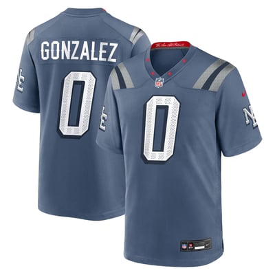 Camiseta Nike Game Rivalries 2025 de los New England Patriots - Azul marino - Christian Gonzalez - Para hombre