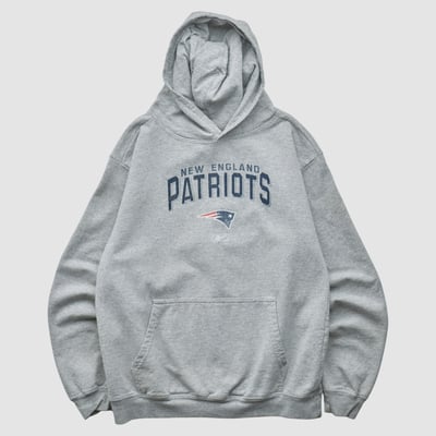 New England Patriots Reebok 2000s Hooded Pullover Sweatshirt - Heather Gray - Yth L by Fanatics Real Vintage