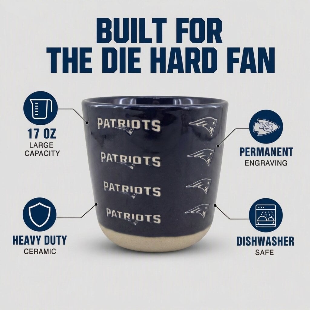 Mug Pegasus New England Patriots 17 oz, logo ton sur ton, finition sablée
