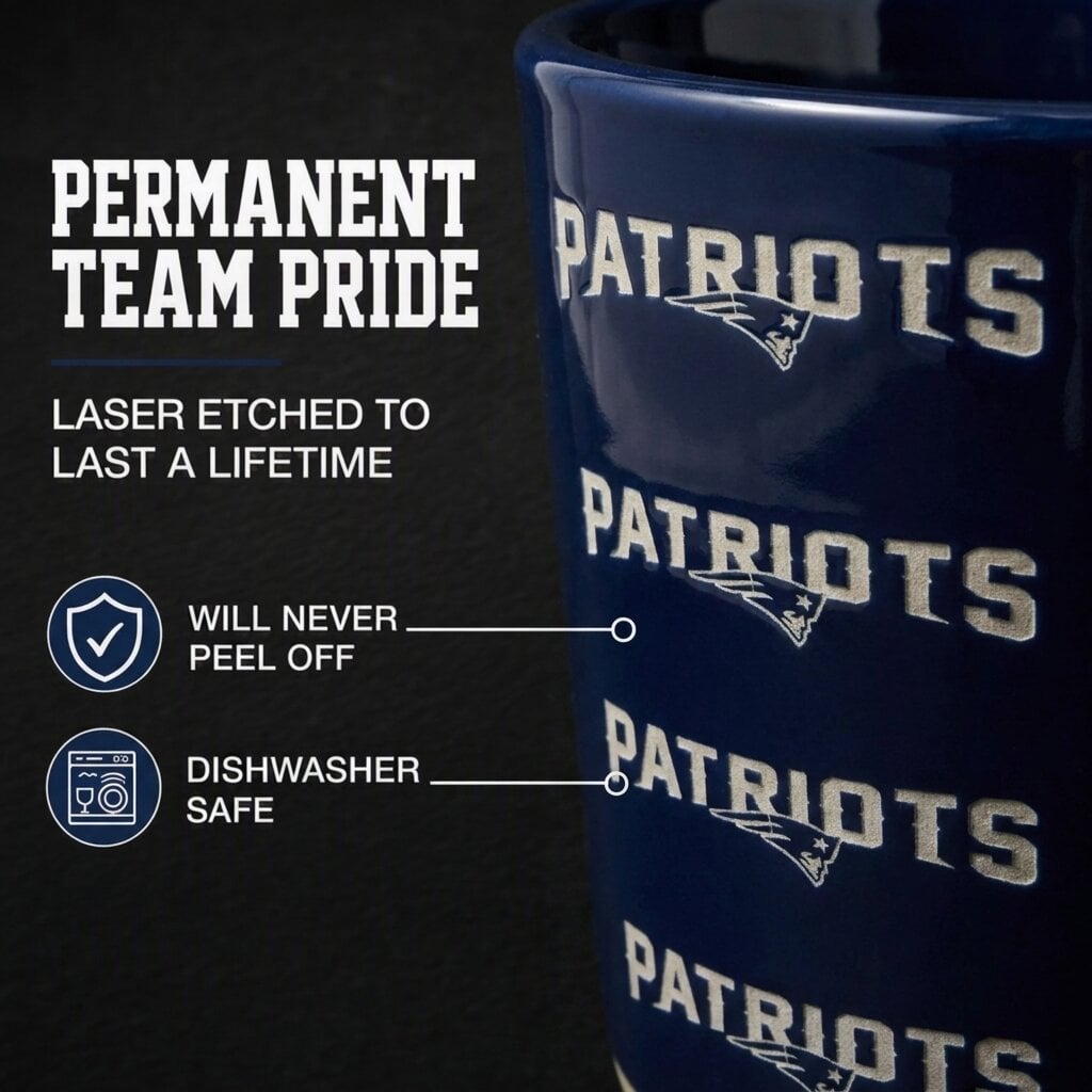 Mug Pegasus New England Patriots 17 oz, logo ton sur ton, finition sablée