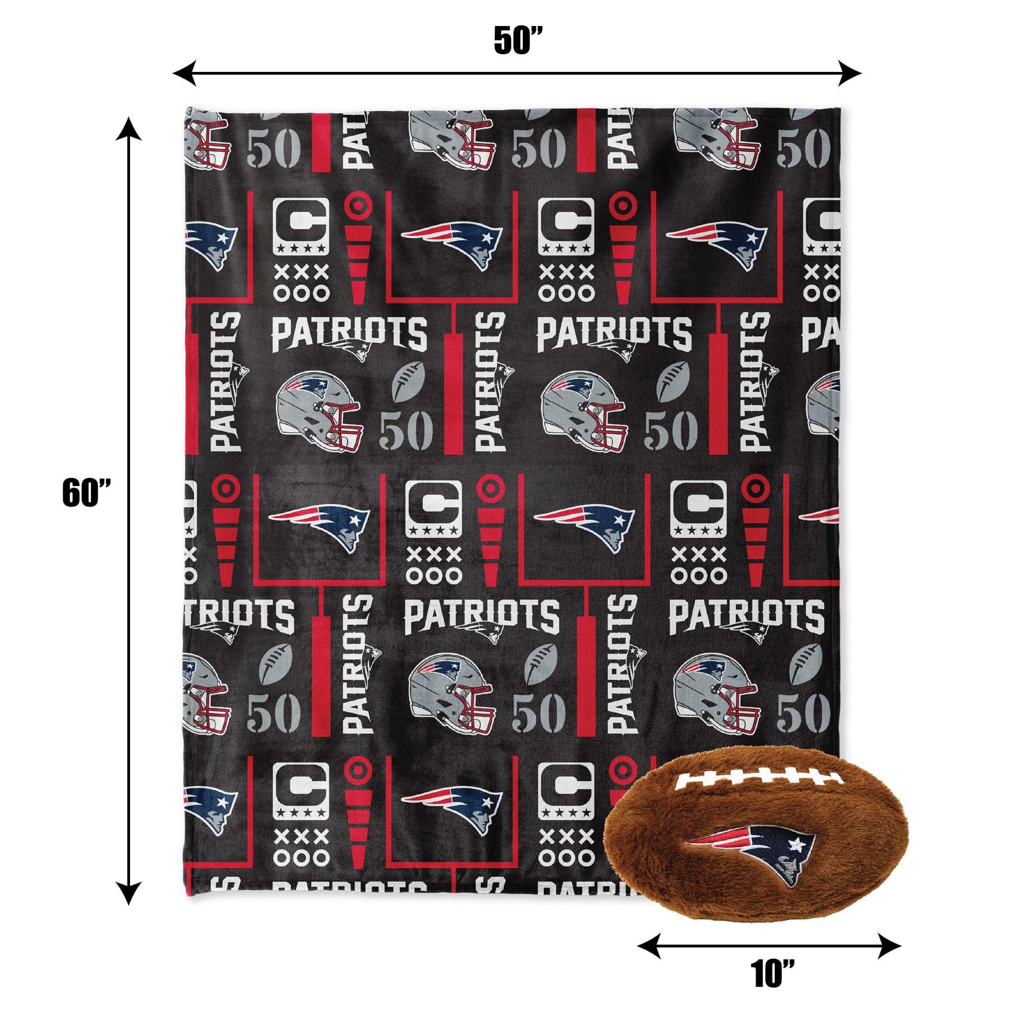 Pegasus New England Patriots 50" x 60" Blackout Team Spirit Ultra Soft Throw & Plush Football Combo Pack