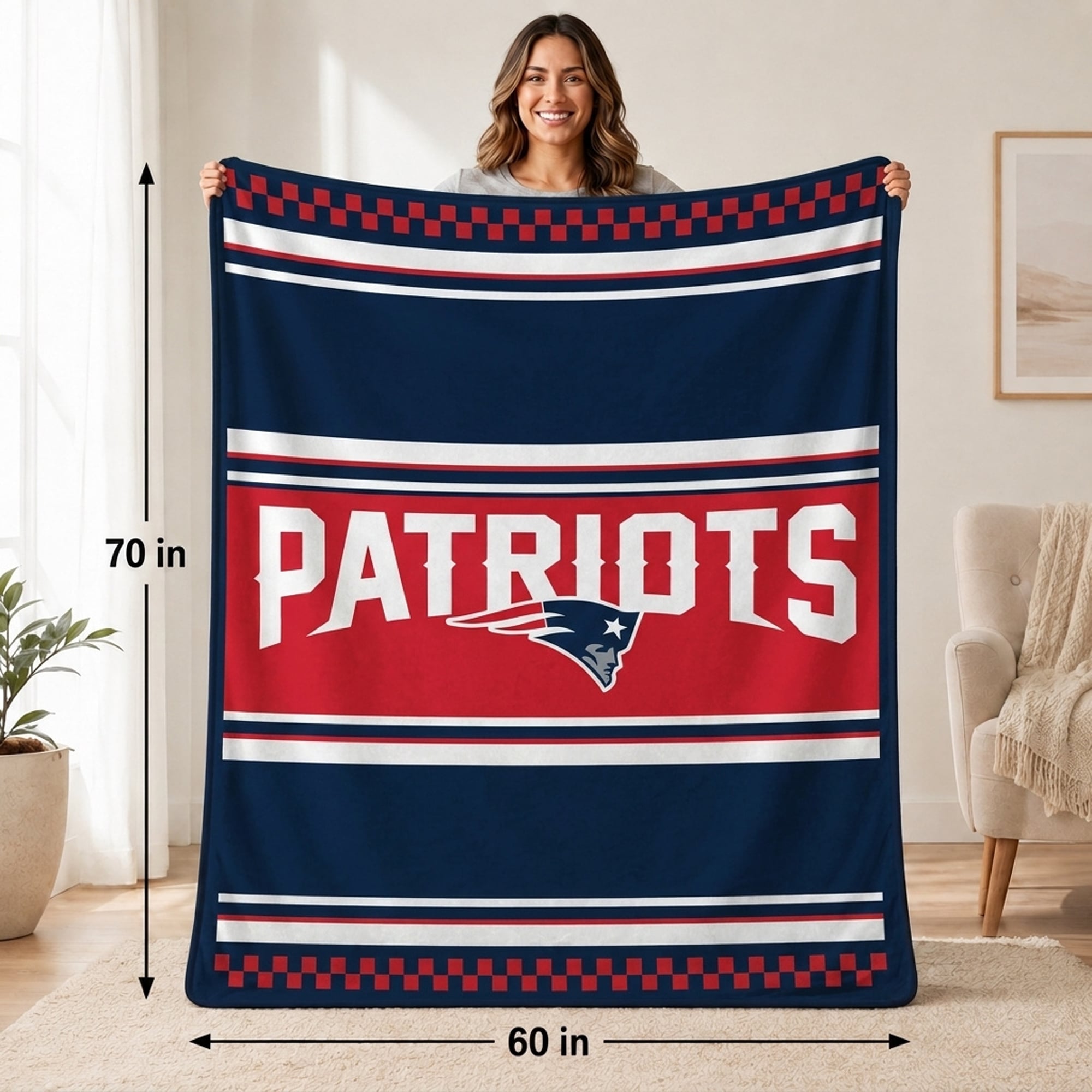 Pegasus New England Patriots 60" x 70" Checkered Dash Faux Fur Blanket