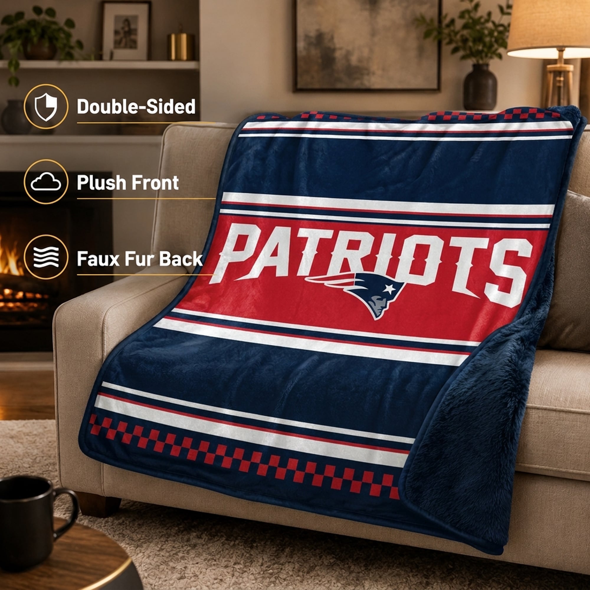 Pegasus New England Patriots 60" x 70" Checkered Dash Faux Fur Blanket