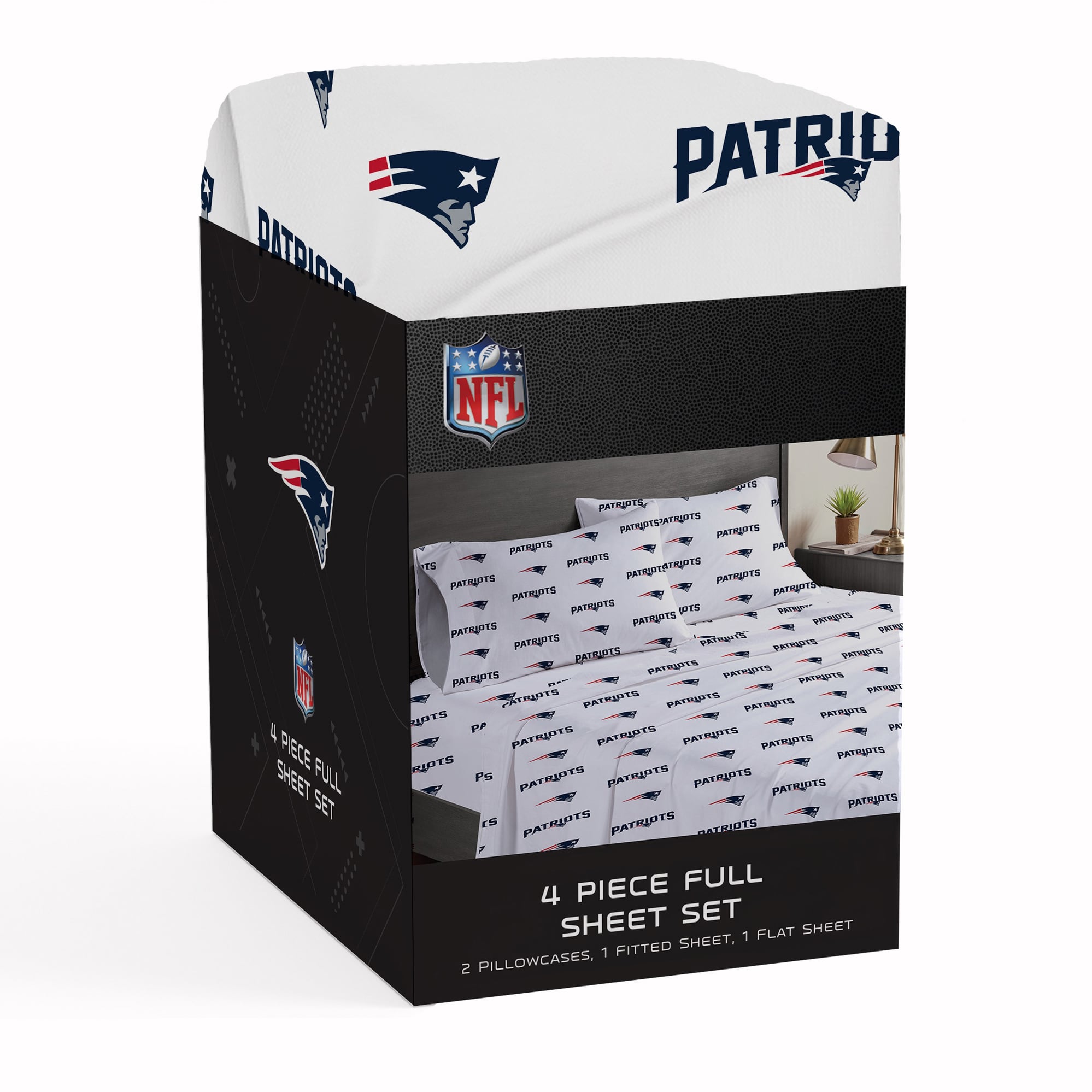 Ensemble de draps complets quatre pièces Pegasus New England Patriots