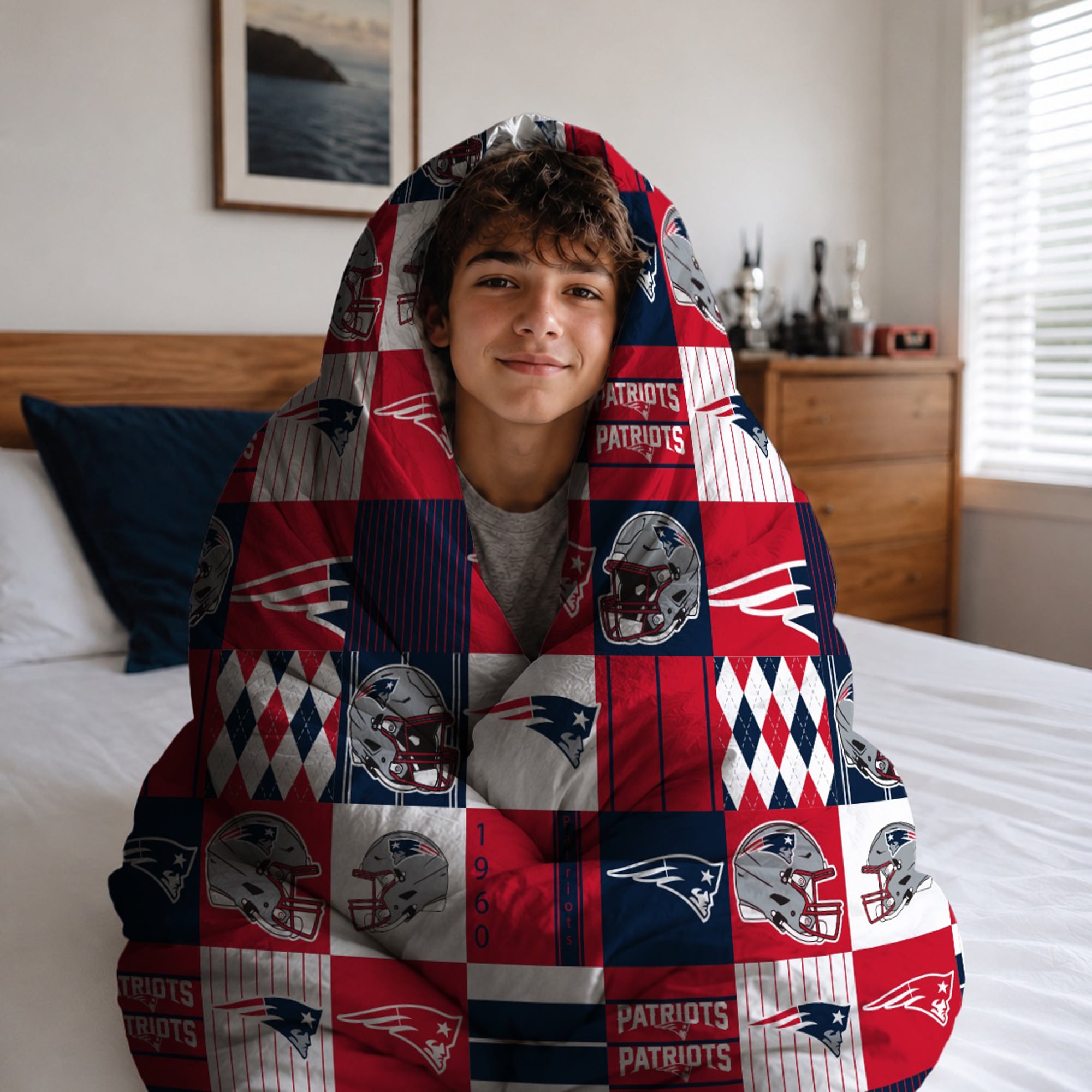 Pegasus New England Patriots Patchwork Plaid Three-Piece Full/Queen Bed in a Bag Set