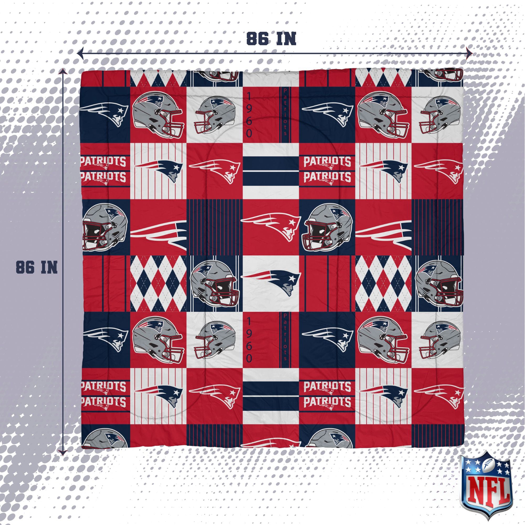 Pegasus New England Patriots Patchwork Plaid Three-Piece Full/Queen Bed in a Bag Set