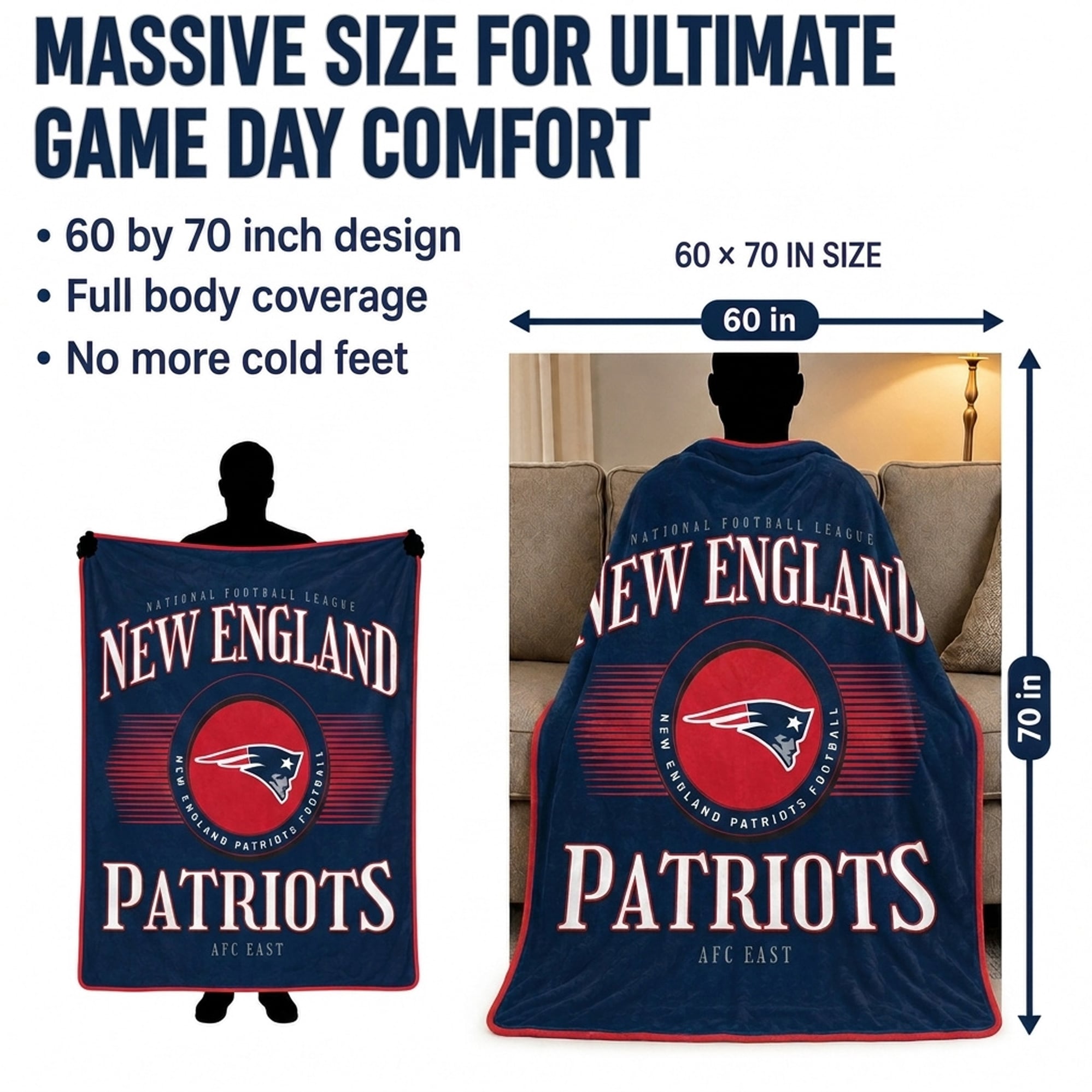 Couverture ultra douce Pegasus New England Patriots Spotlight Arch 60" x 70"
