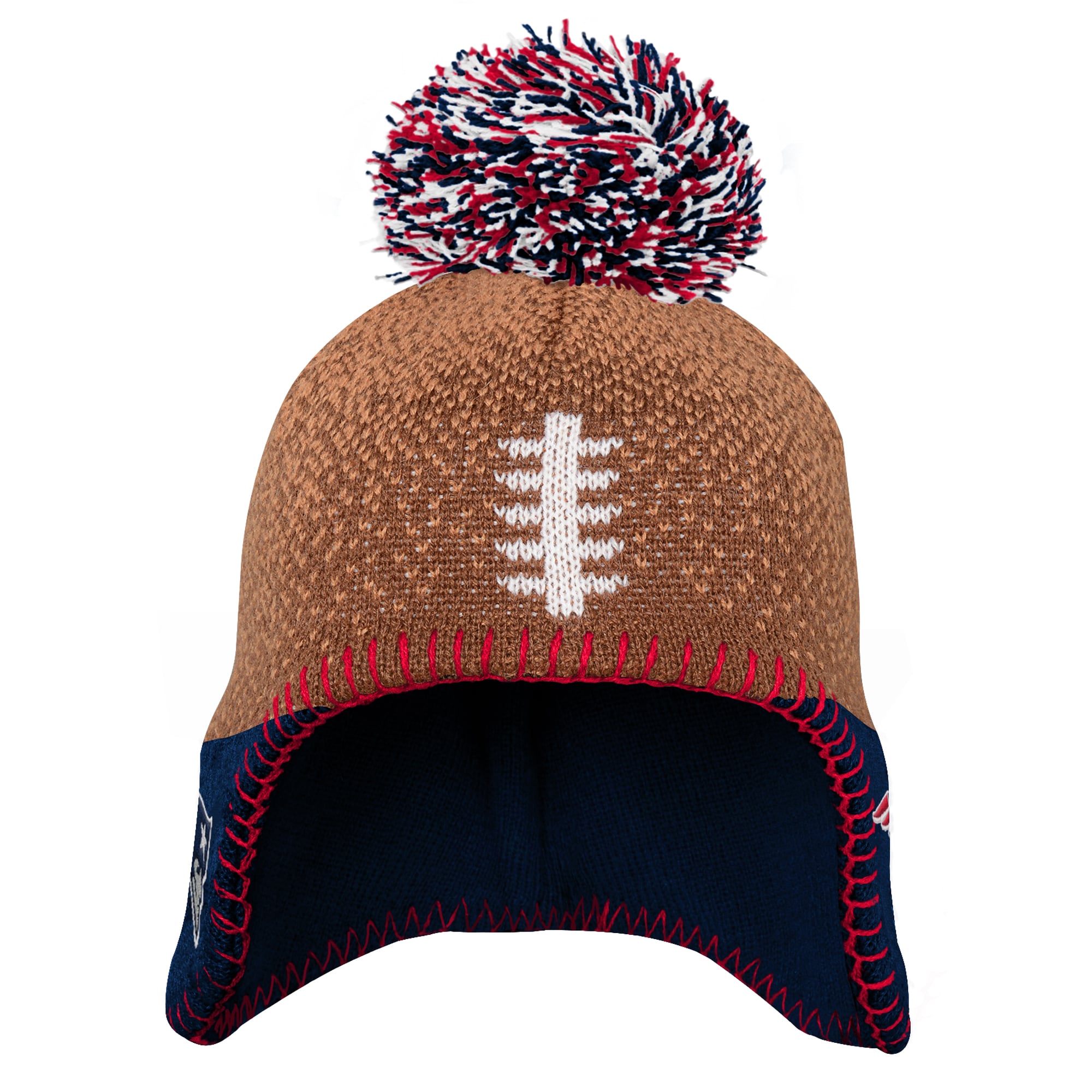 Bonnet tricoté marron à motif tête de football des New England Patriots pour enfants d'âge préscolaire