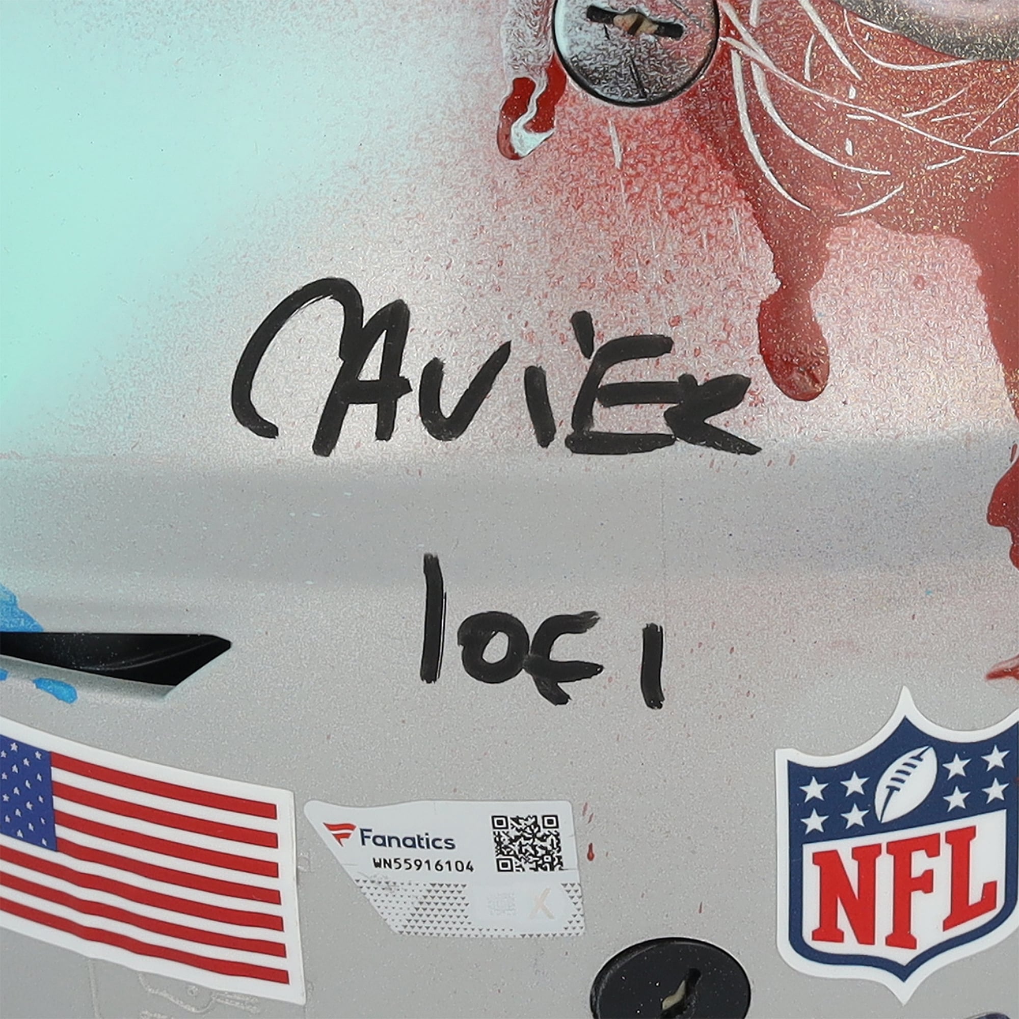 Casque Riddell Speed ​​Flex Authentic autographié par Rob Gronkowski (New England Patriots) - Illustration de Caviar Coleman - Édition limitée n° 1/1 - UW25