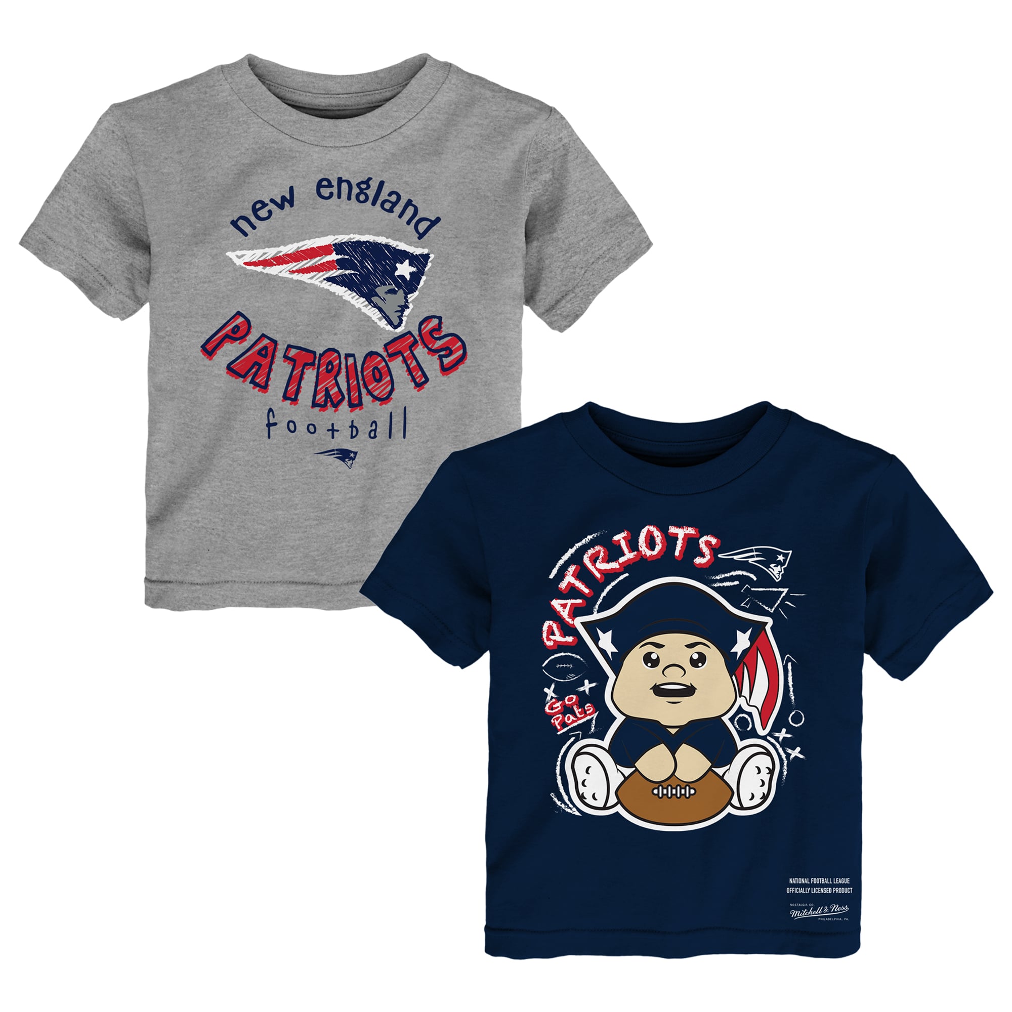 Toddler Mitchell & Ness  Navy/Gray New England Patriots Two-Pack Sketched Up T-Shirt Set