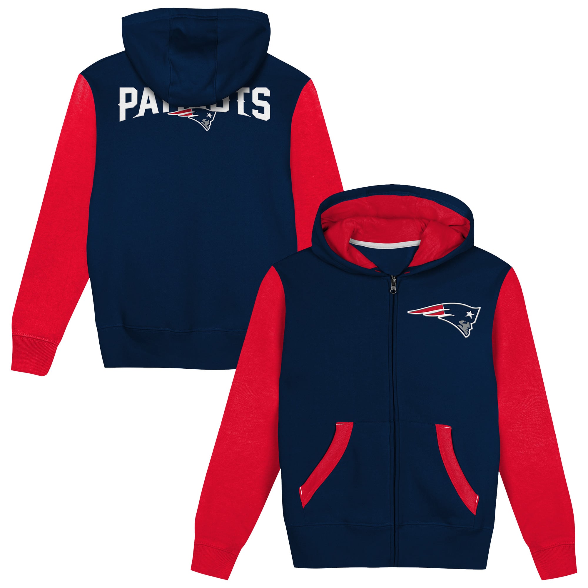 Sweat à capuche zippé Outerstuff bleu marine/rouge New England Patriots Stadium pour tout-petit
