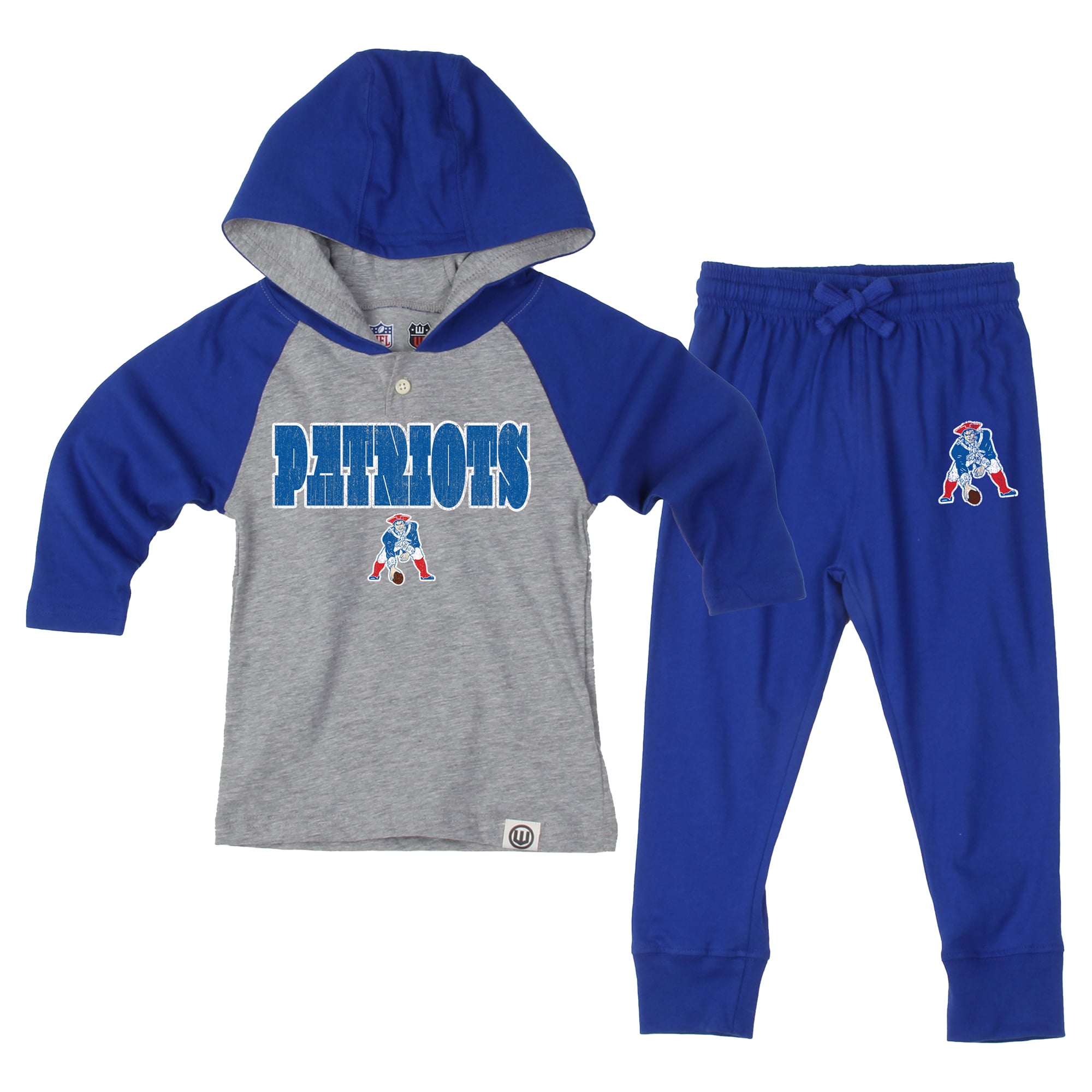 Toddler Wes & Willy Heather Gray/Royal New England Patriots Henley Hoodie Sweatpants Set