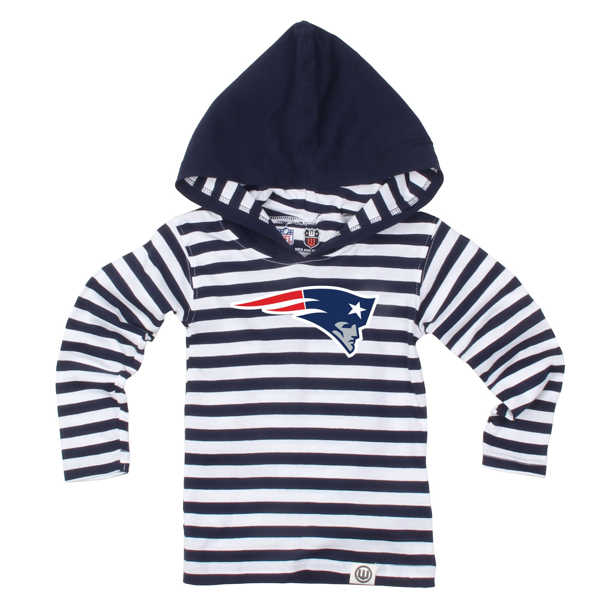 Ensemble pour tout-petit Wes & Willy, haut à manches longues rayé bleu marine capuche, et pantalon, motif New England Patriots