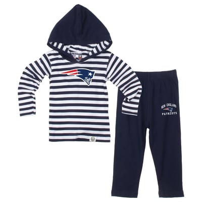  New England Patriots Wes & Willy Toddler Stripe Hooded Long Sleeve Top and Pant Set - Navy