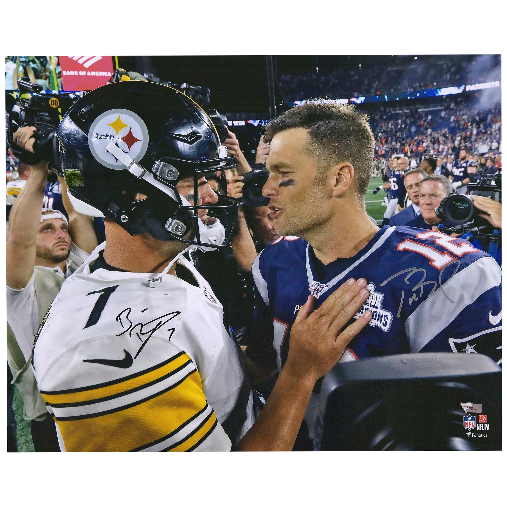 Photo dédicacée de Tom Brady et Ben Roethlisberger, joueurs des New England Patriots (40 x 50 cm)