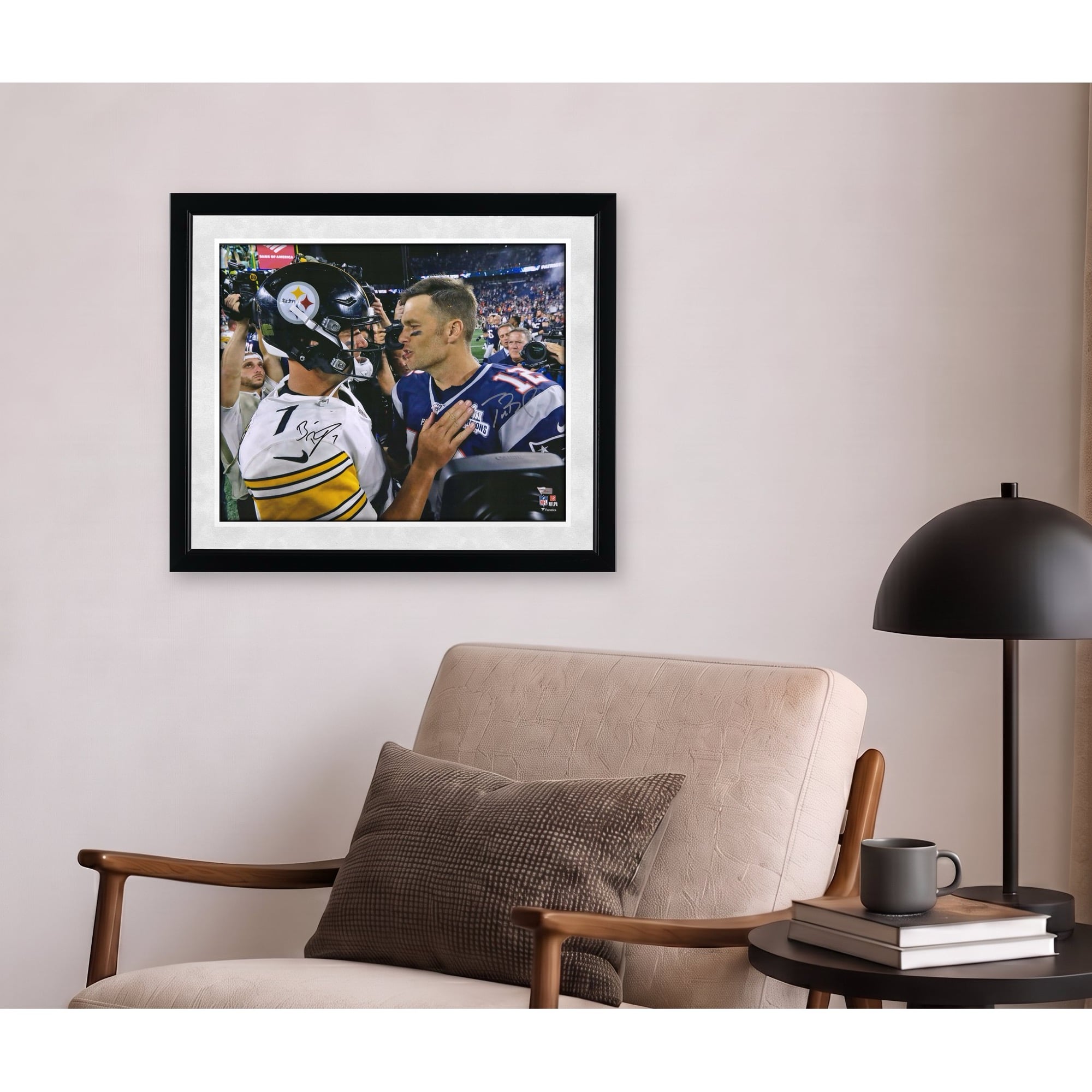 Photo dédicacée de Tom Brady et Ben Roethlisberger, joueurs des New England Patriots (40 x 50 cm)