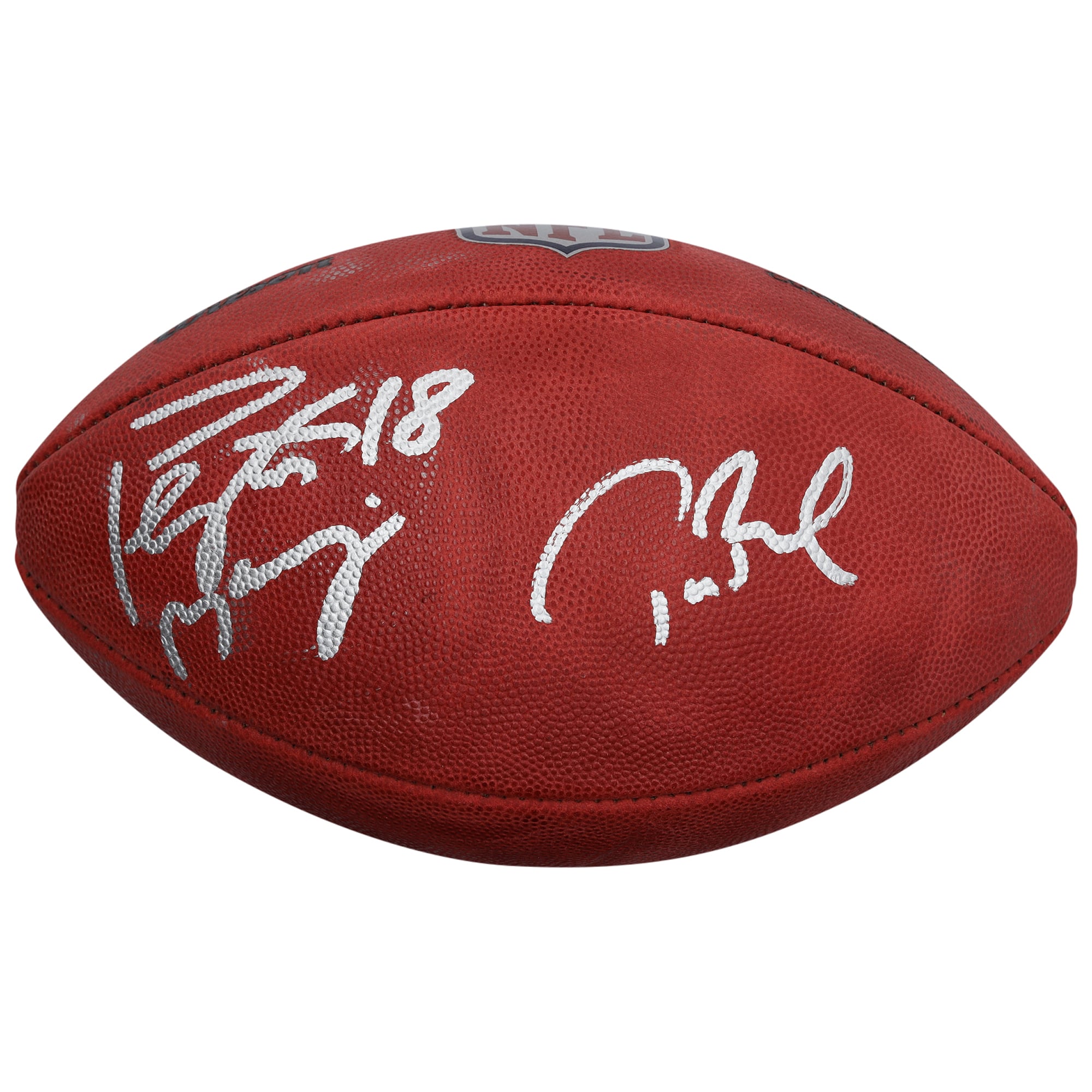 Ballon de football américain Duke en couleur, autographié par Tom Brady et Peyton Manning