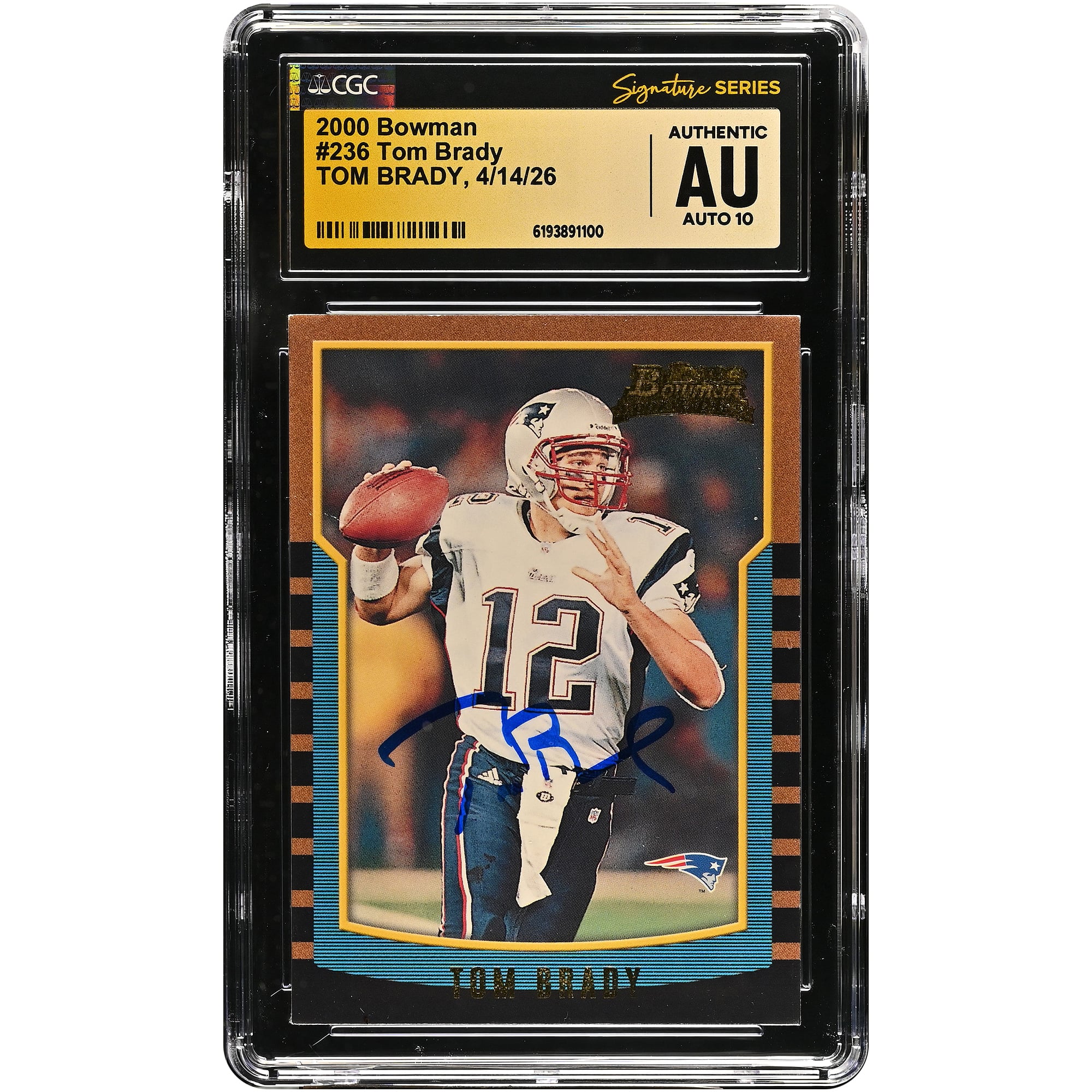 Tom Brady New England Patriots Autographed 2000 Bowman #236 CGC Fanatics Witnessed Authenticated AUTO 10 Rookie Card