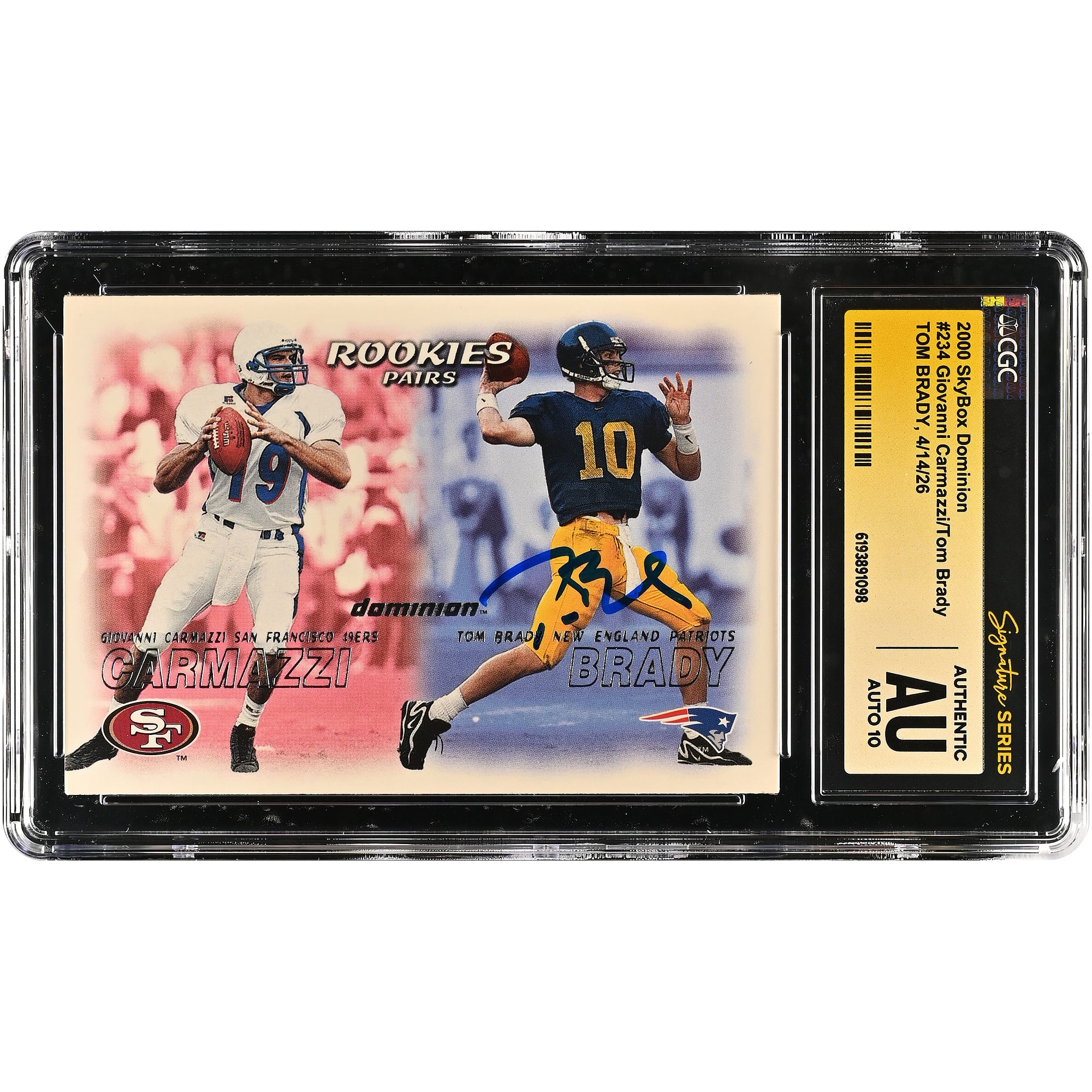 Tom Brady New England Patriots Autographed 2000 SkyBox Dominion #234 CGC Fanatics Witnessed Authenticated AUTO 10 Rookie Card