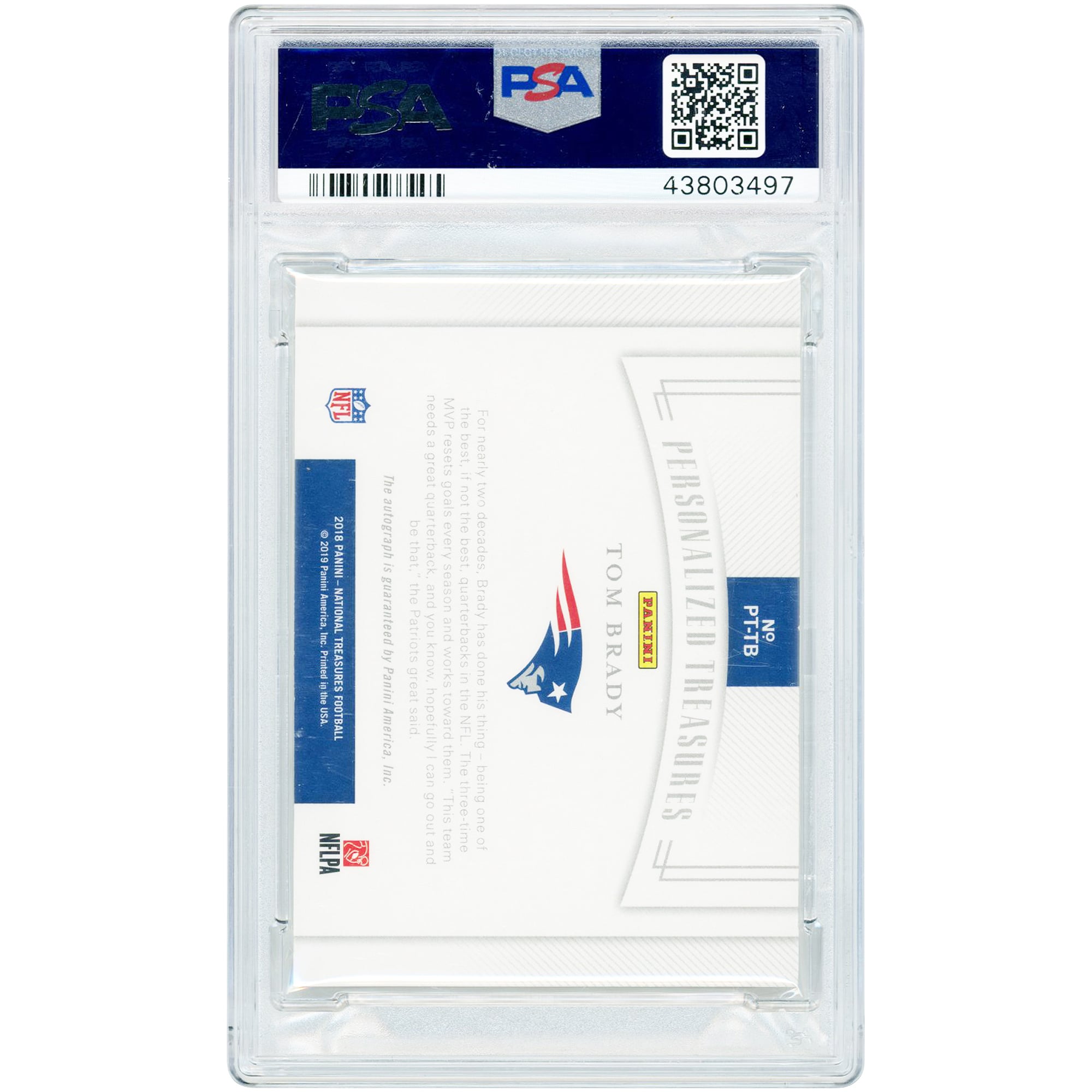 Tom Brady New England Patriots Autographed 2018 Panini National Treasures Personalized Treasures Holo Silver #PT-TB #3/5 PSA Authenticated 9 Card