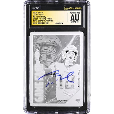 Tom Brady New England Patriots Autographed 2020 Score Black Printing Plate #2 #1/1 CGC Fanatics Witnessed Authenticated AUTO 10 Card