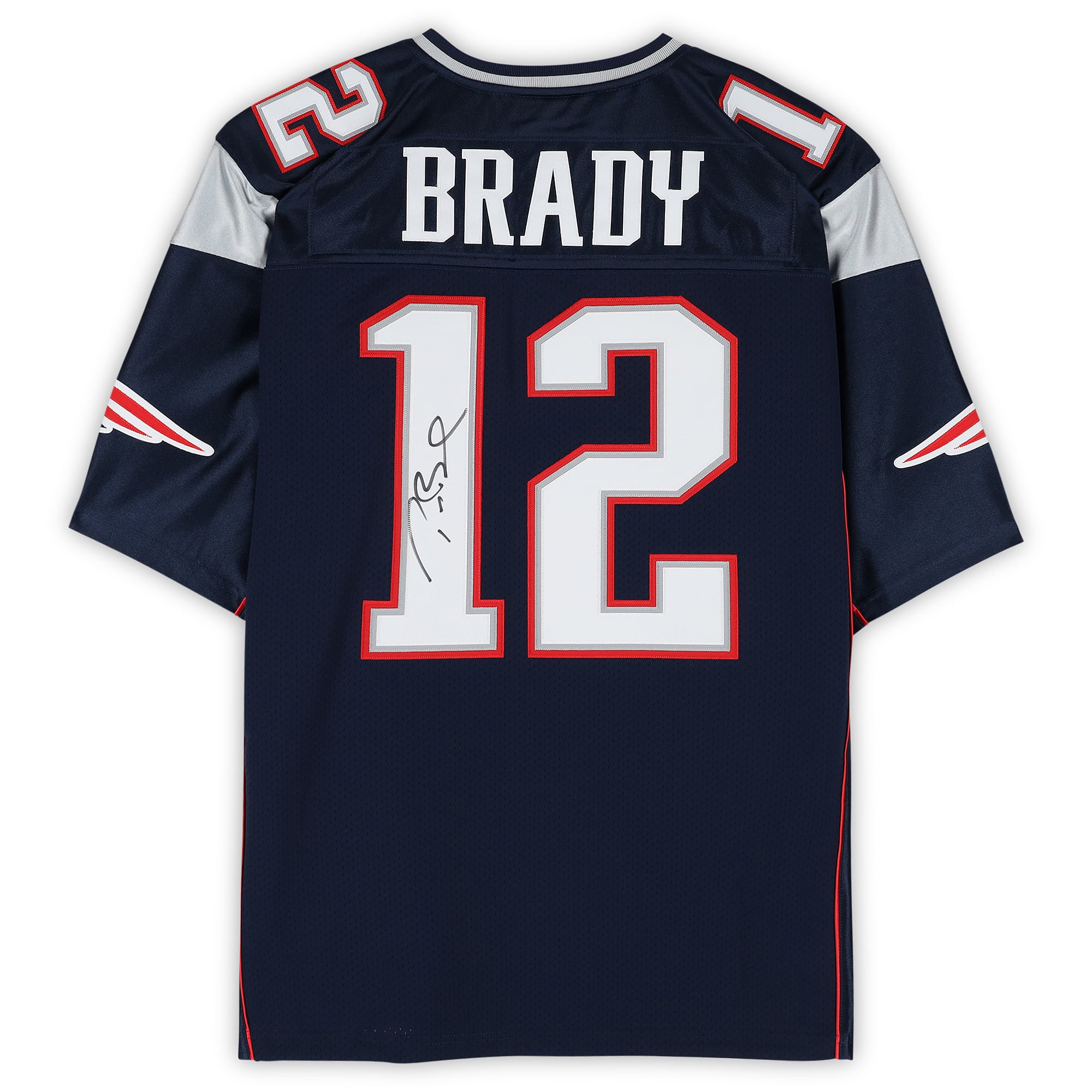 Maillot authentique Mitchell & Ness bleu marine 2001 autographié par Tom Brady, des New England Patriots