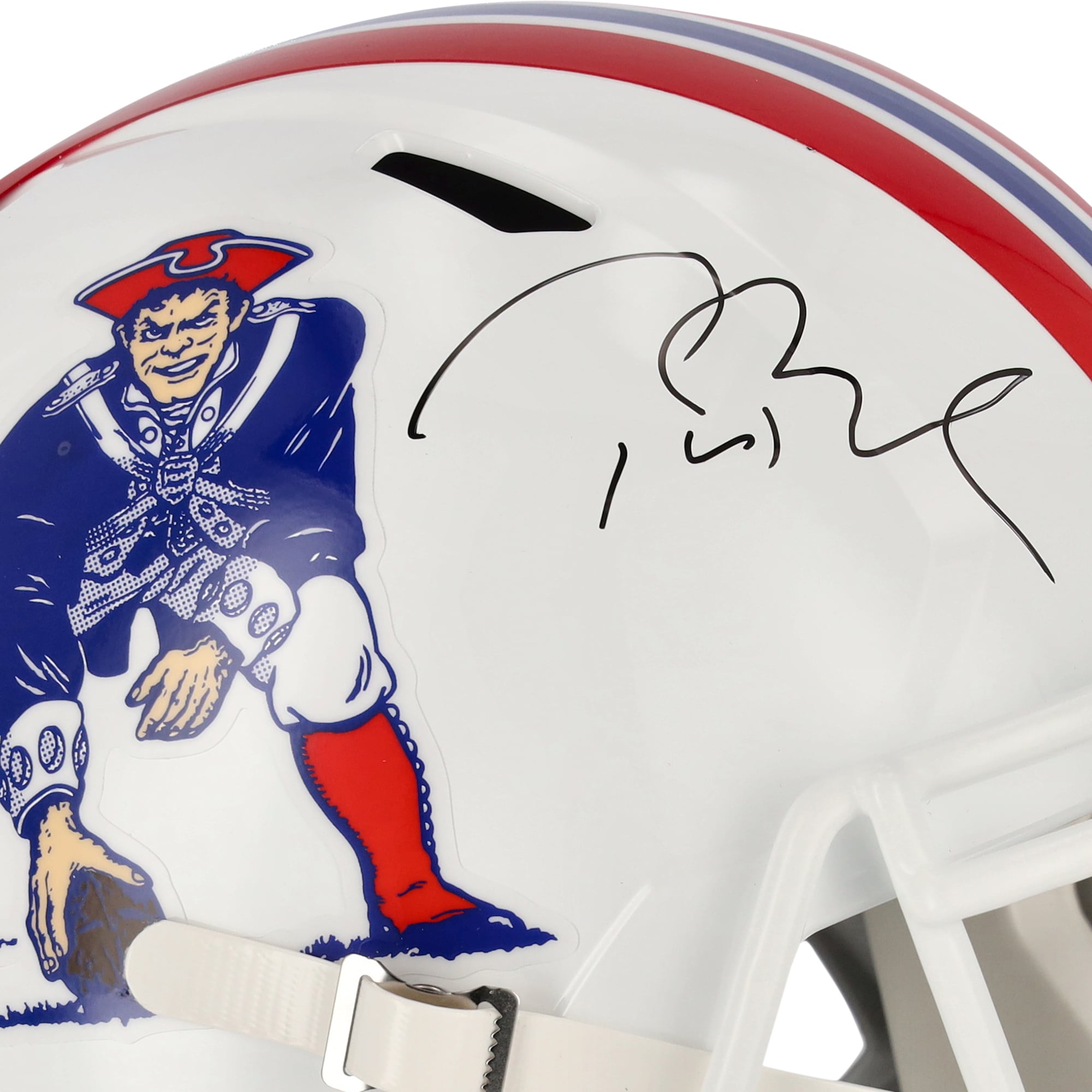 Casque réplique de vitesse avec logo rétro autographié par Tom Brady des New England Patriots Riddell 1982-1989