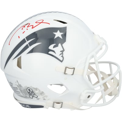 Tom Brady New England Patriots Autographed Fanatics Authentic Riddell 2024 Salute To Service Speed Authentic Helmet - Signed in Red Ink 