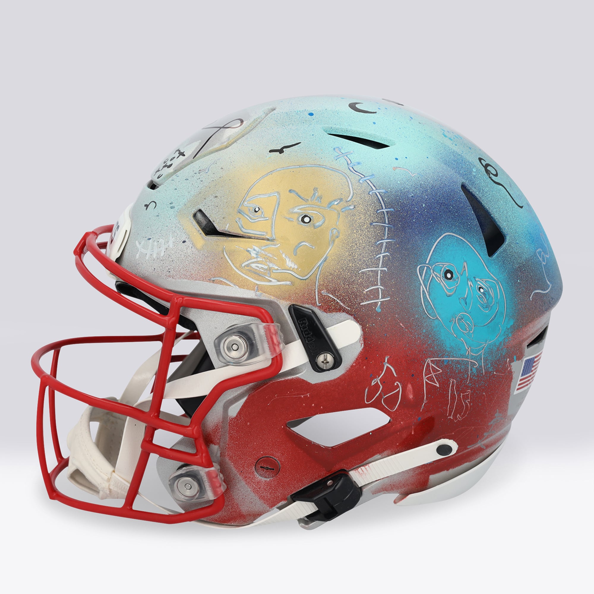 Casque Riddell Speed ​​Flex Authentic autographié par Tom Brady (New England Patriots) - Illustration de Caviar Coleman - Édition limitée n° 1/1 - UW25
