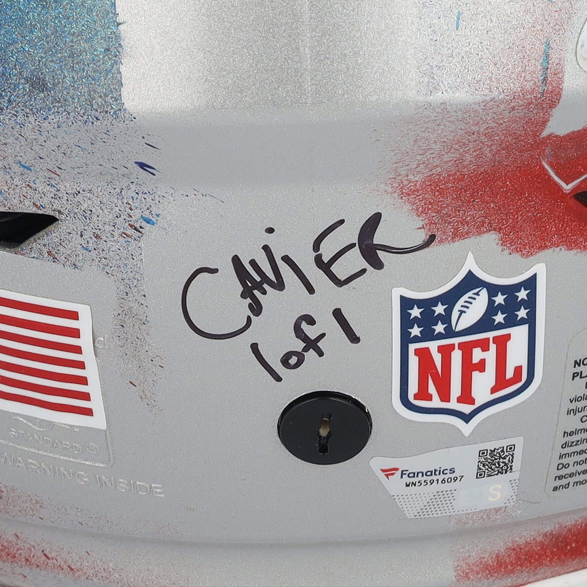Casque Riddell Speed ​​Flex Authentic autographié par Tom Brady (New England Patriots) - Illustration de Caviar Coleman - Édition limitée n° 1/1 - UW25