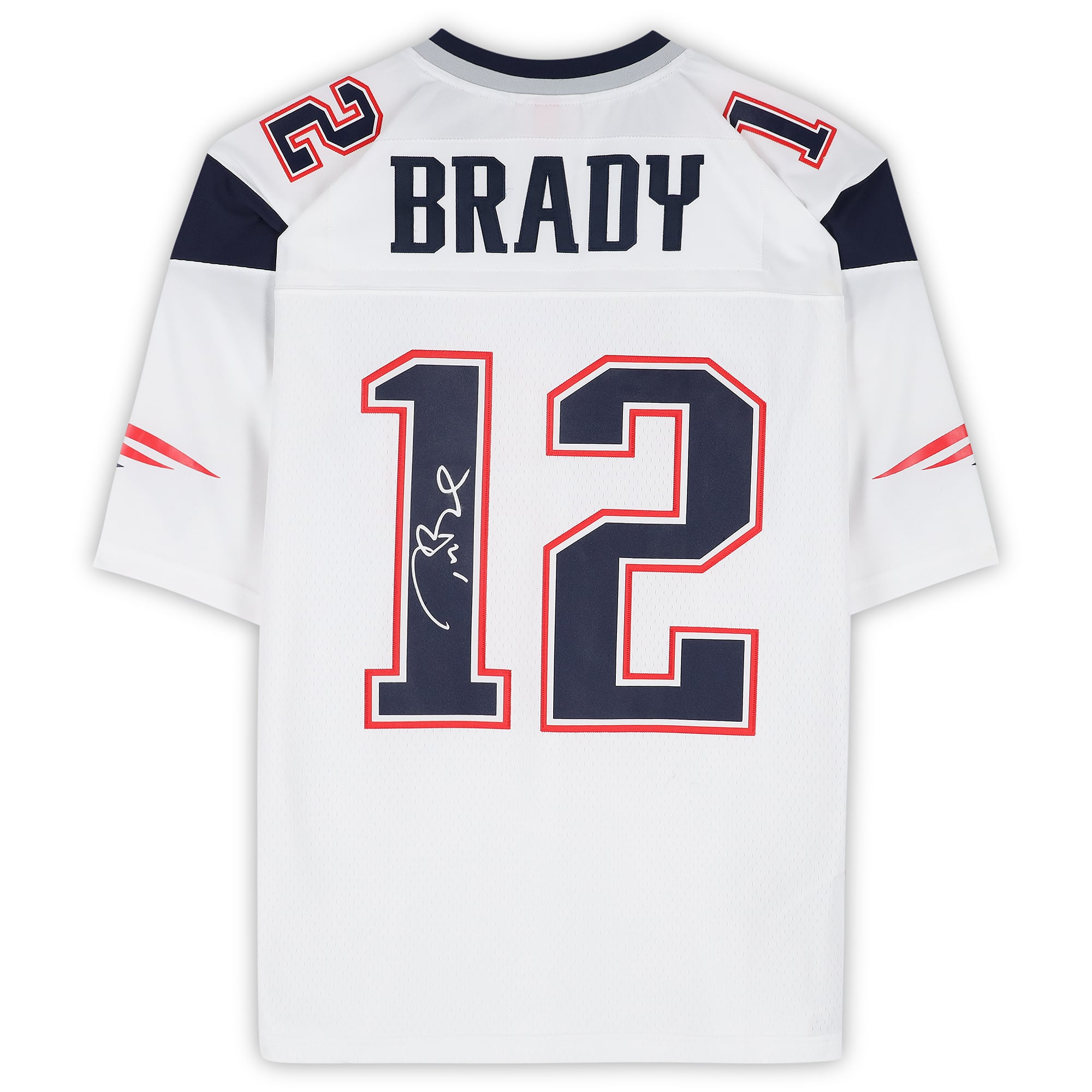 Maillot réplique blanc Mitchell & Ness 2000 autographié par Tom Brady des New England Patriots
