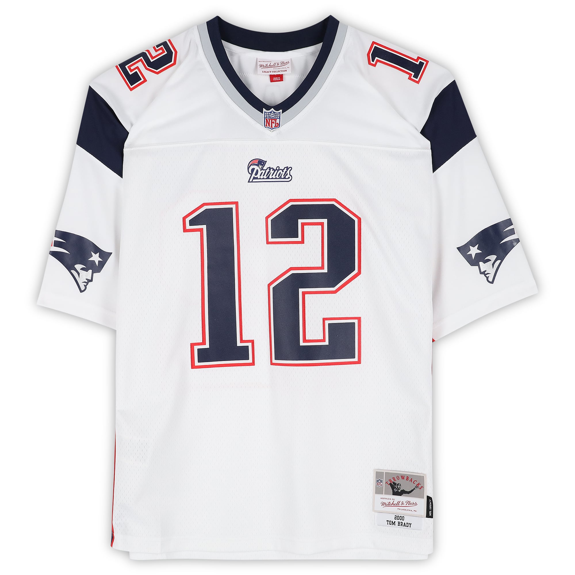 Maillot réplique blanc Mitchell & Ness 2000 autographié par Tom Brady des New England Patriots
