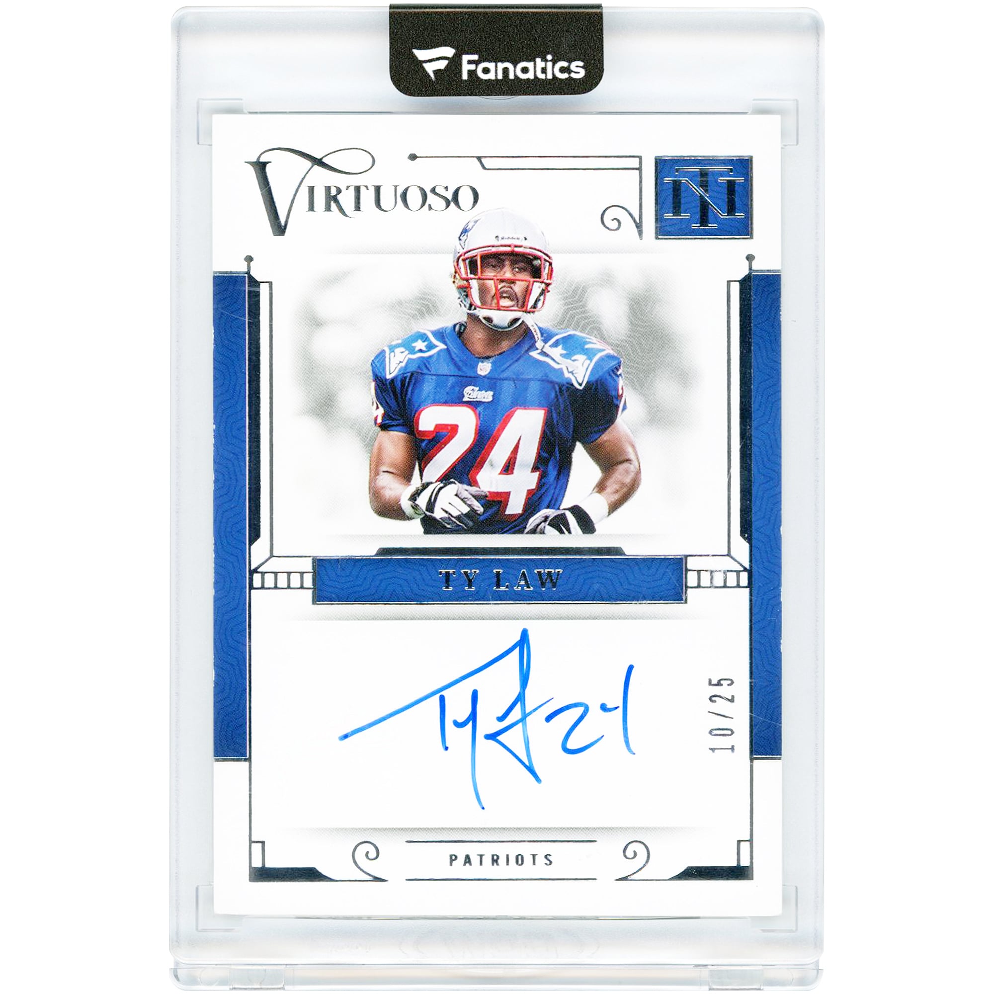 Carte autographiée Ty Law des New England Patriots 2023 Panini National Treasures Virtuoso #VSO-TLA #10/25