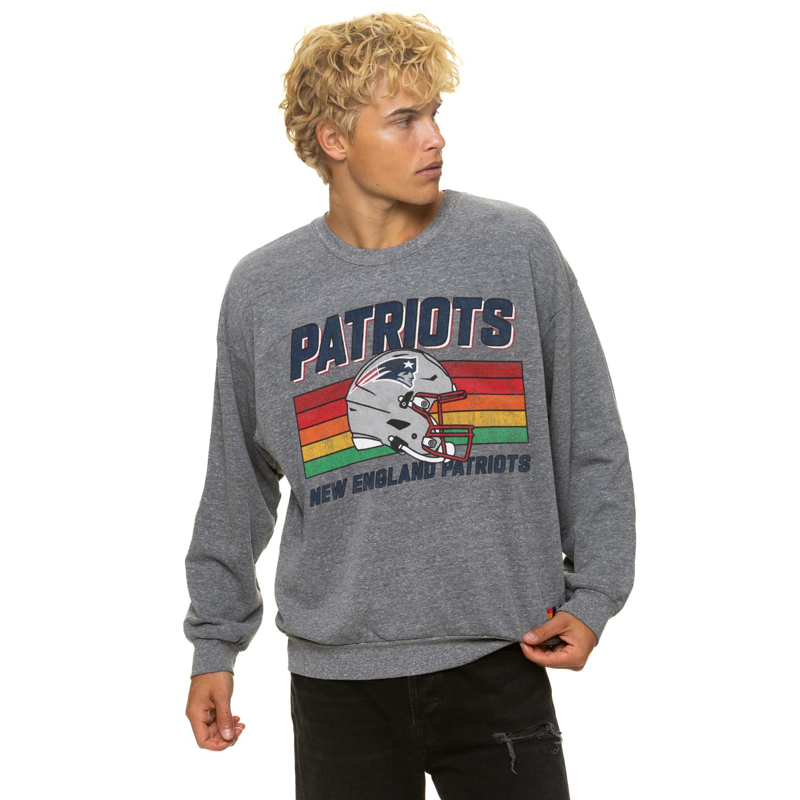 Sweat-shirt unisexe Aviator Nation gris chiné New England Patriots, coupe décontractée, en mélange de trois matières.