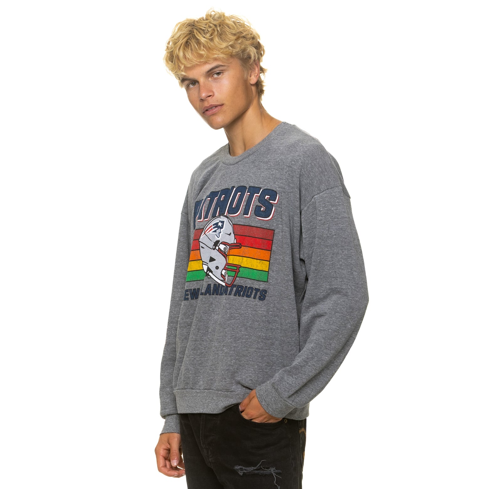 Sweat-shirt unisexe Aviator Nation gris chiné New England Patriots, coupe décontractée, en mélange de trois matières.