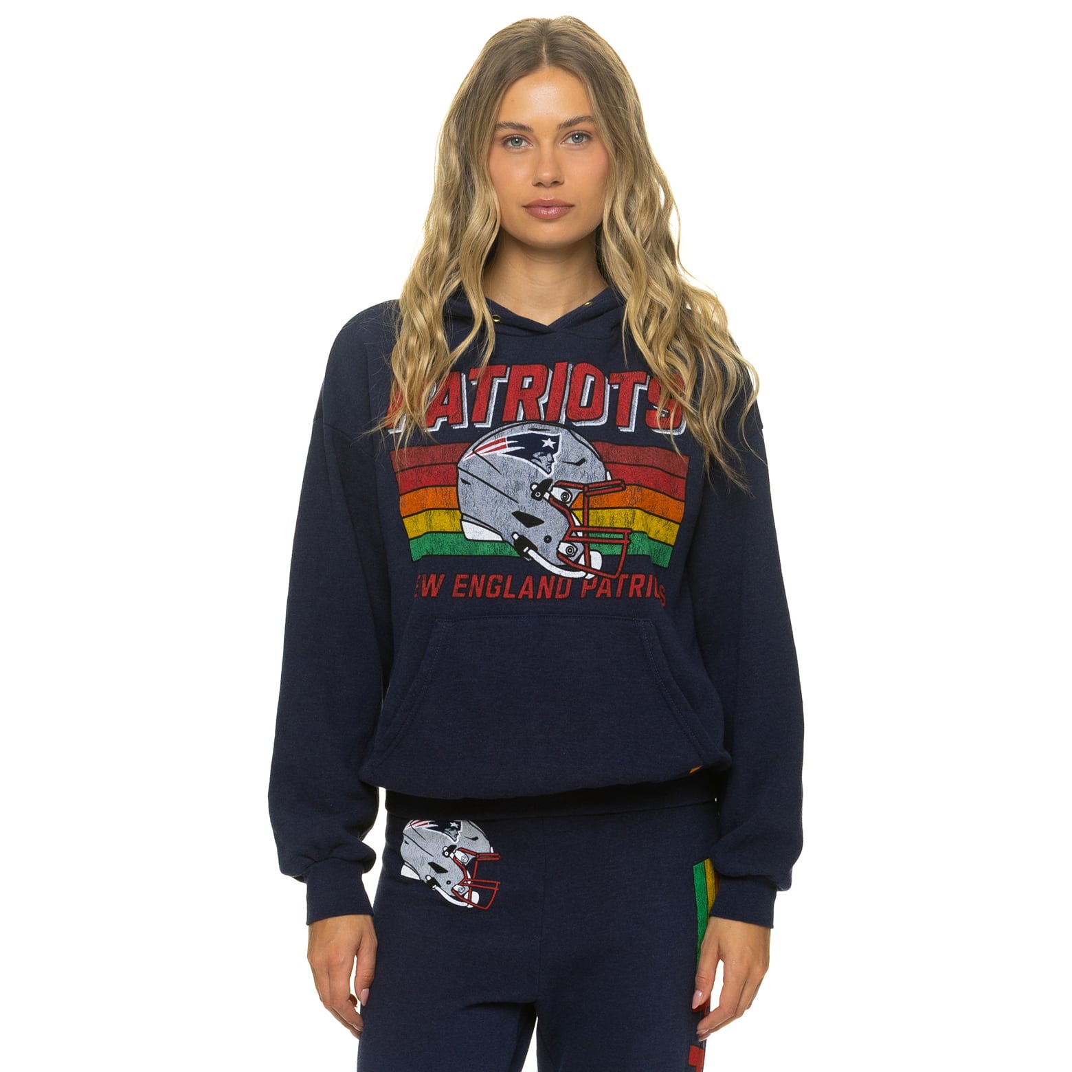 Sweat à capuche unisexe Aviator Nation bleu marine New England Patriots, coupe décontractée, en mélange de trois matières.