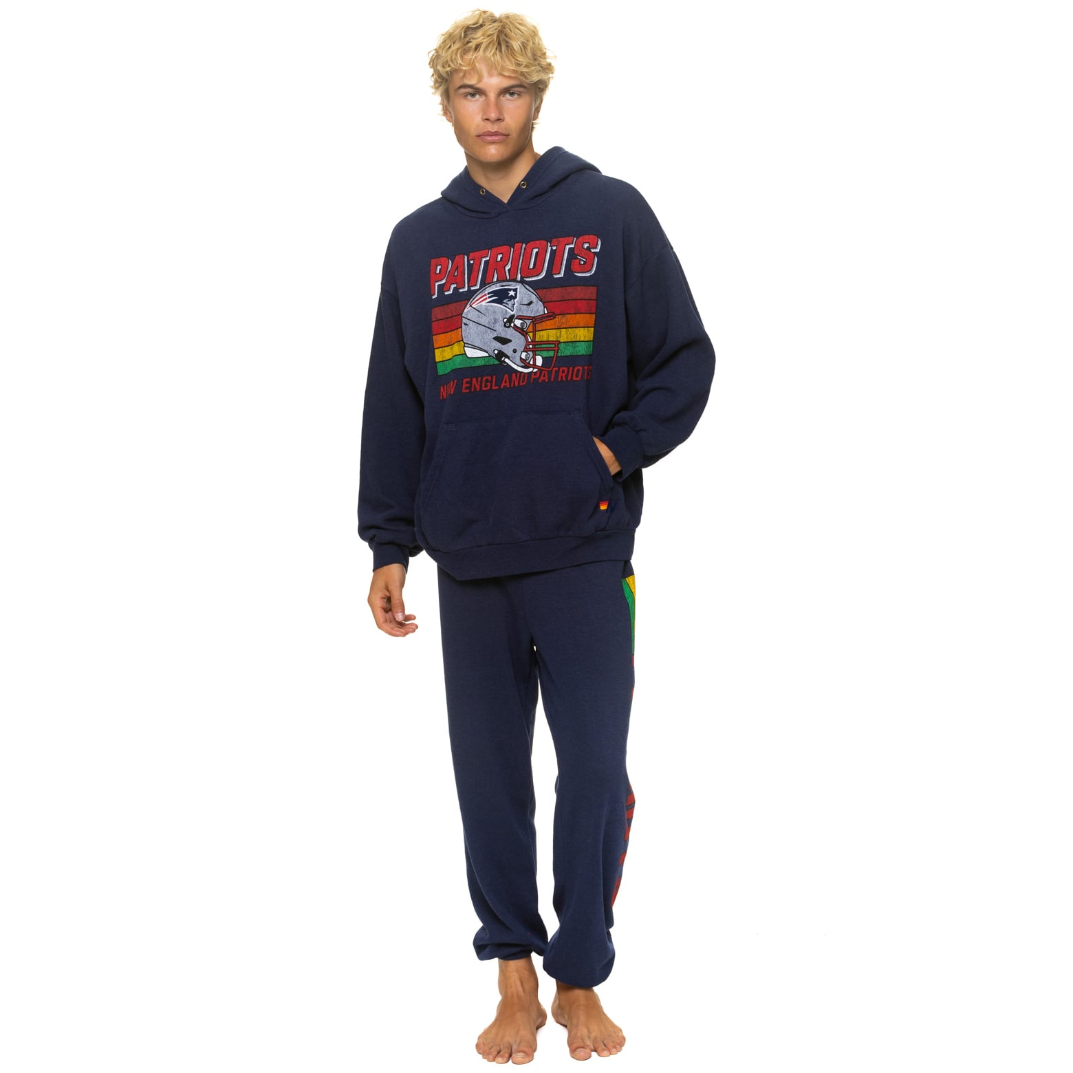 Sweat à capuche unisexe Aviator Nation bleu marine New England Patriots, coupe décontractée, en mélange de trois matières.