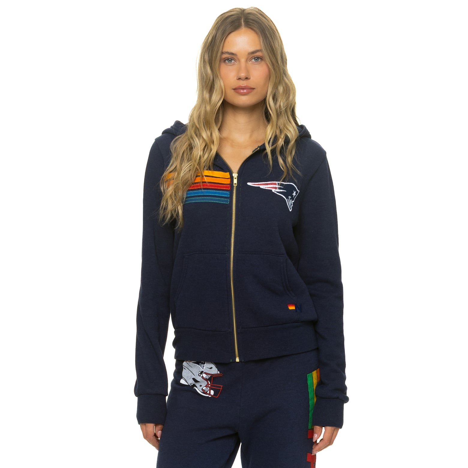 Sweat à capuche unisexe Aviator Nation bleu marine New England Patriots en mélange de trois matières, fermeture éclair intégrale